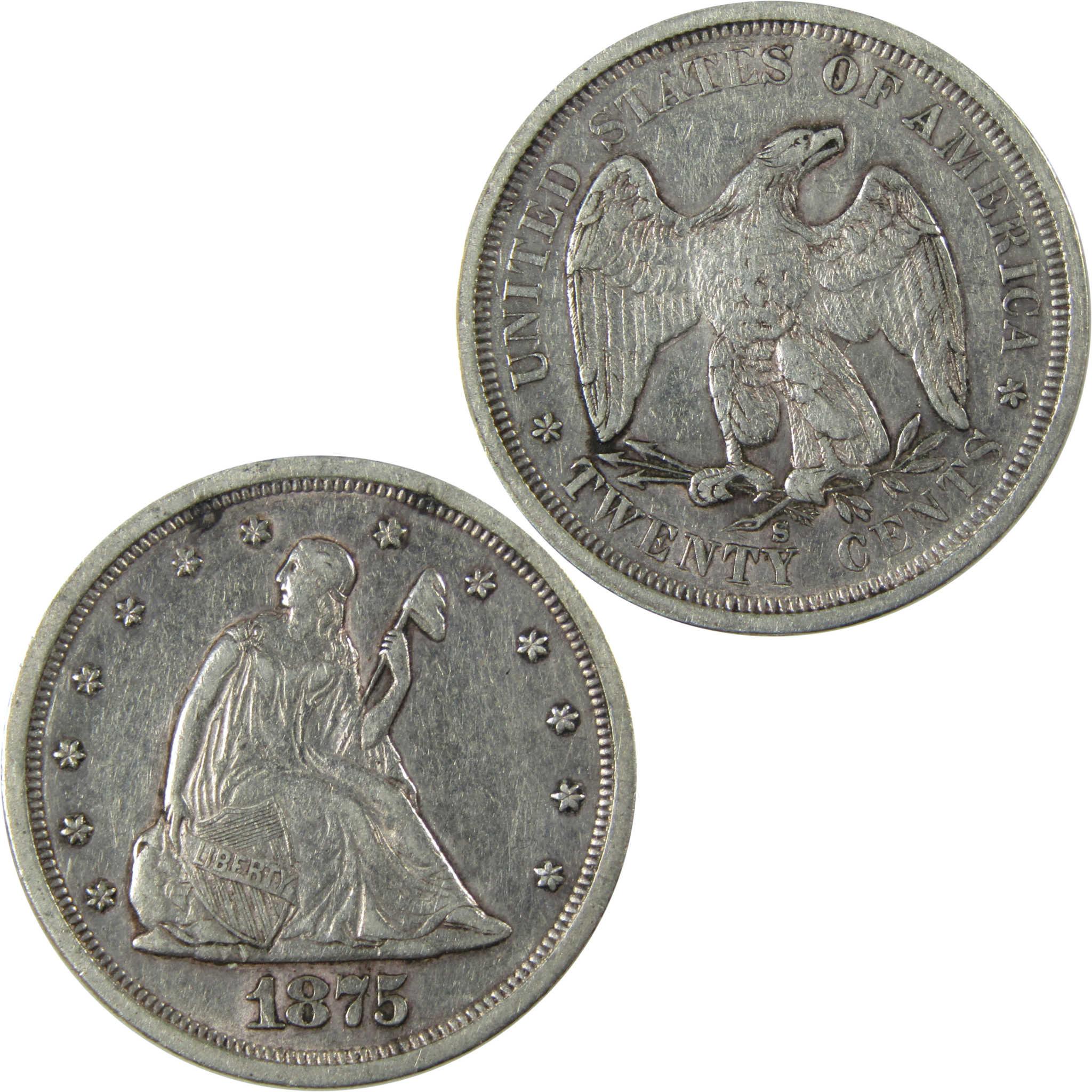 1875 S/S Seated Liberty Silver 20c Piece XF EF Details SKU:I26417