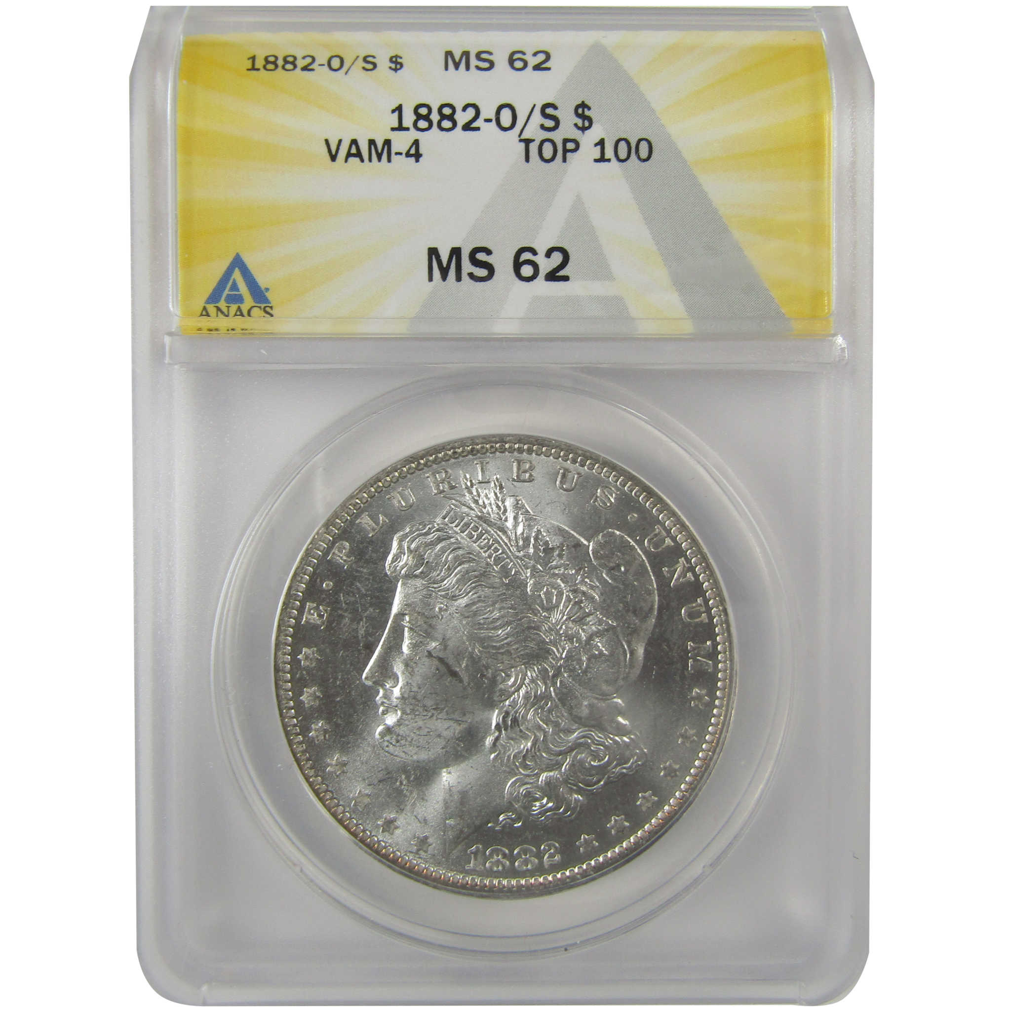 1882 O/S VAM-4 Recessed Top 100 Morgan Dollar MS 62 ANACS SKU:I21960 - Morgan coin - Morgan silver dollar - Morgan silver dollar for sale - Profile Coins & Collectibles