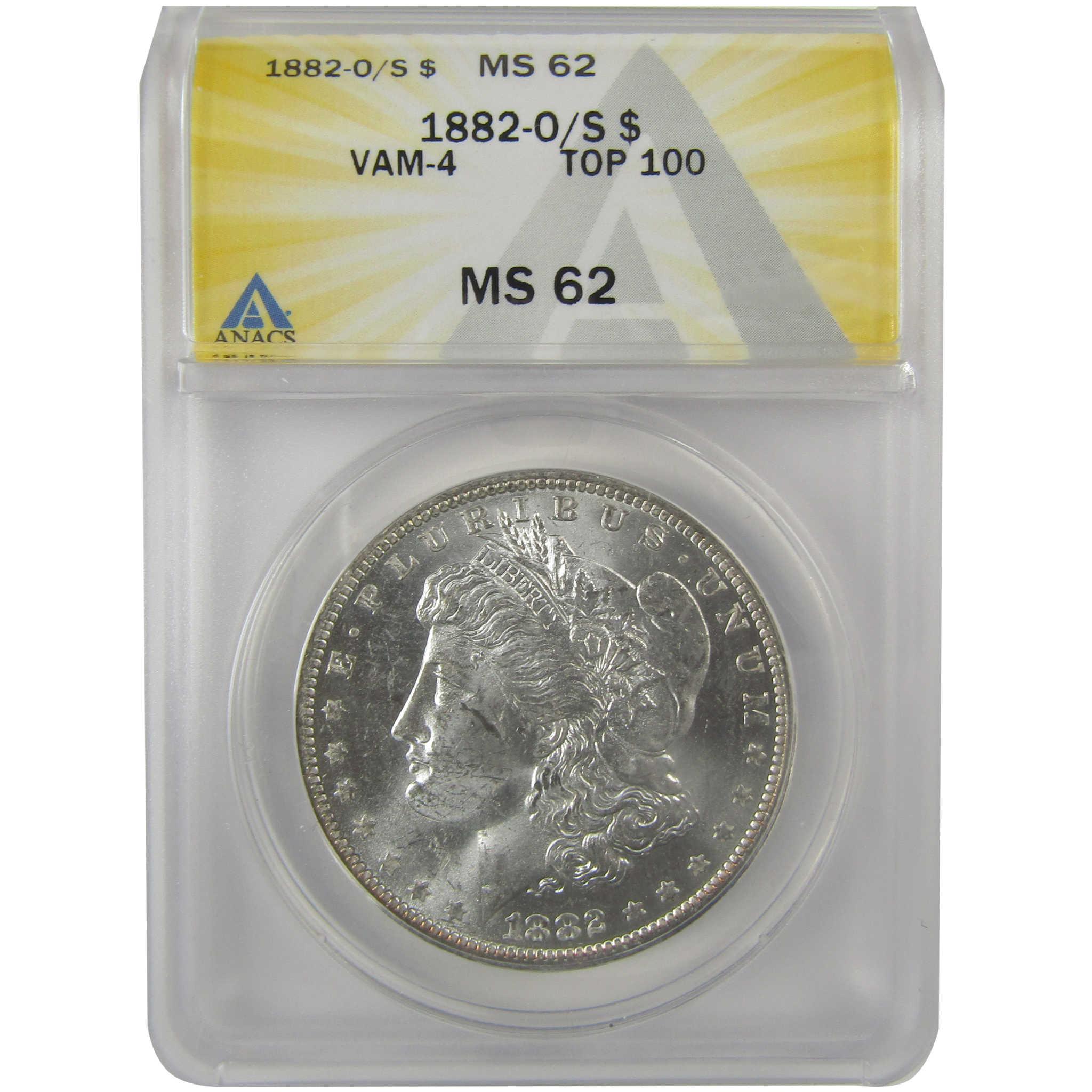 1882 O/S VAM-4 Recessed Top 100 Morgan Dollar MS 62 ANACS SKU:I21960 - Morgan coin - Morgan silver dollar - Morgan silver dollar for sale - Profile Coins & Collectibles