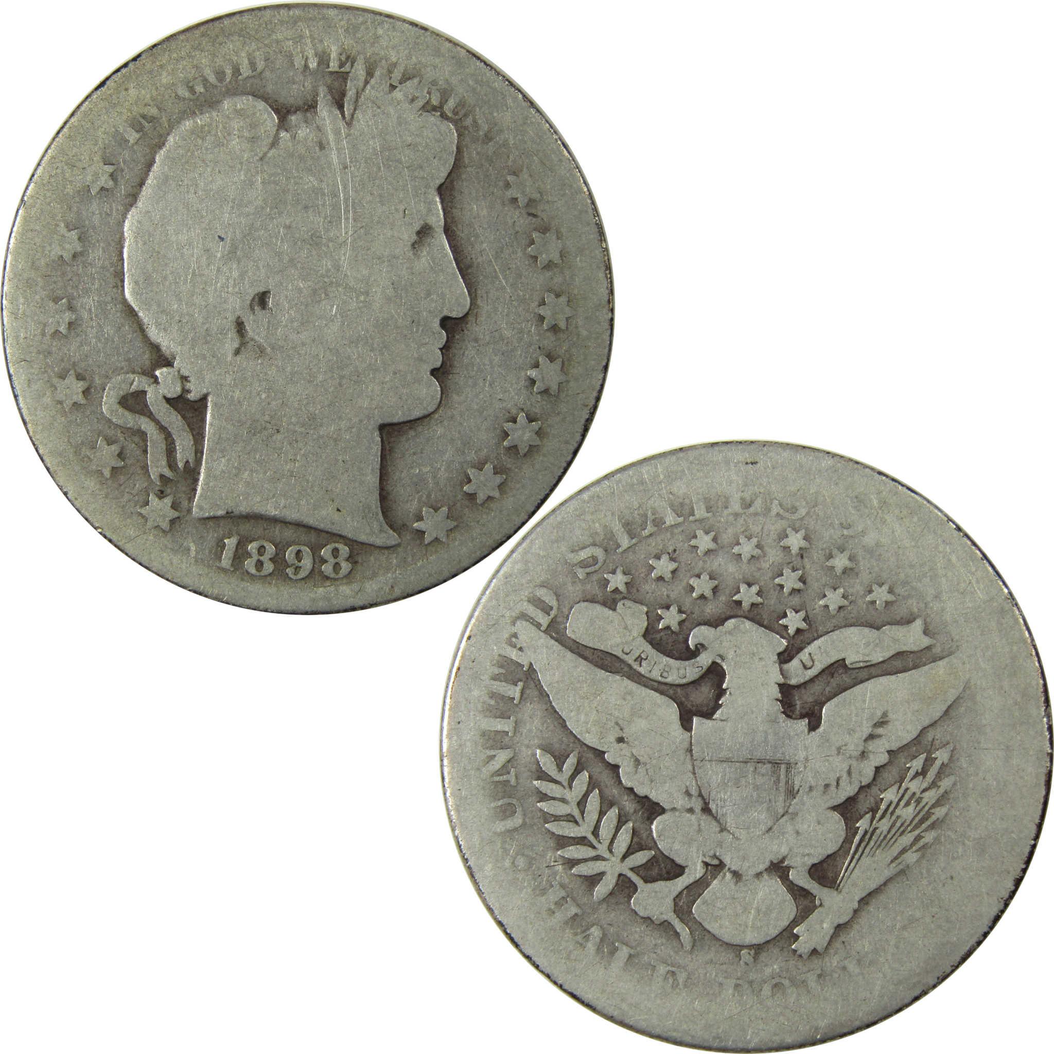 1898 S Barber Silver Half Dollar AG About Good 50c Coin SKU:I25962