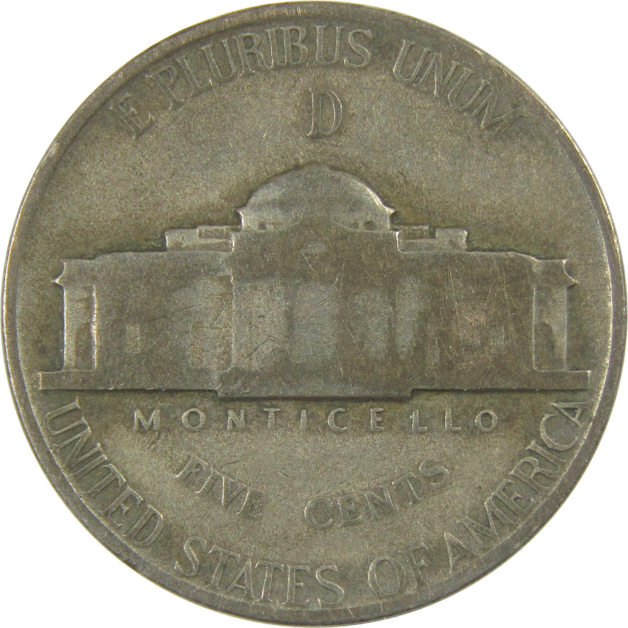 1943 D Jefferson Nickel Circulated Wartime Silver 5c Coin Collectible