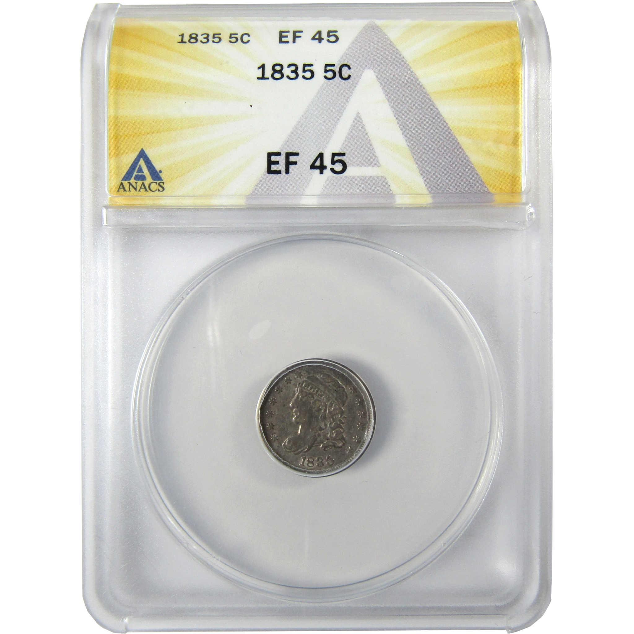 1835 Large Date Small 5C Capped Bust Half Dime EF 45 ANACS SKU:I26021