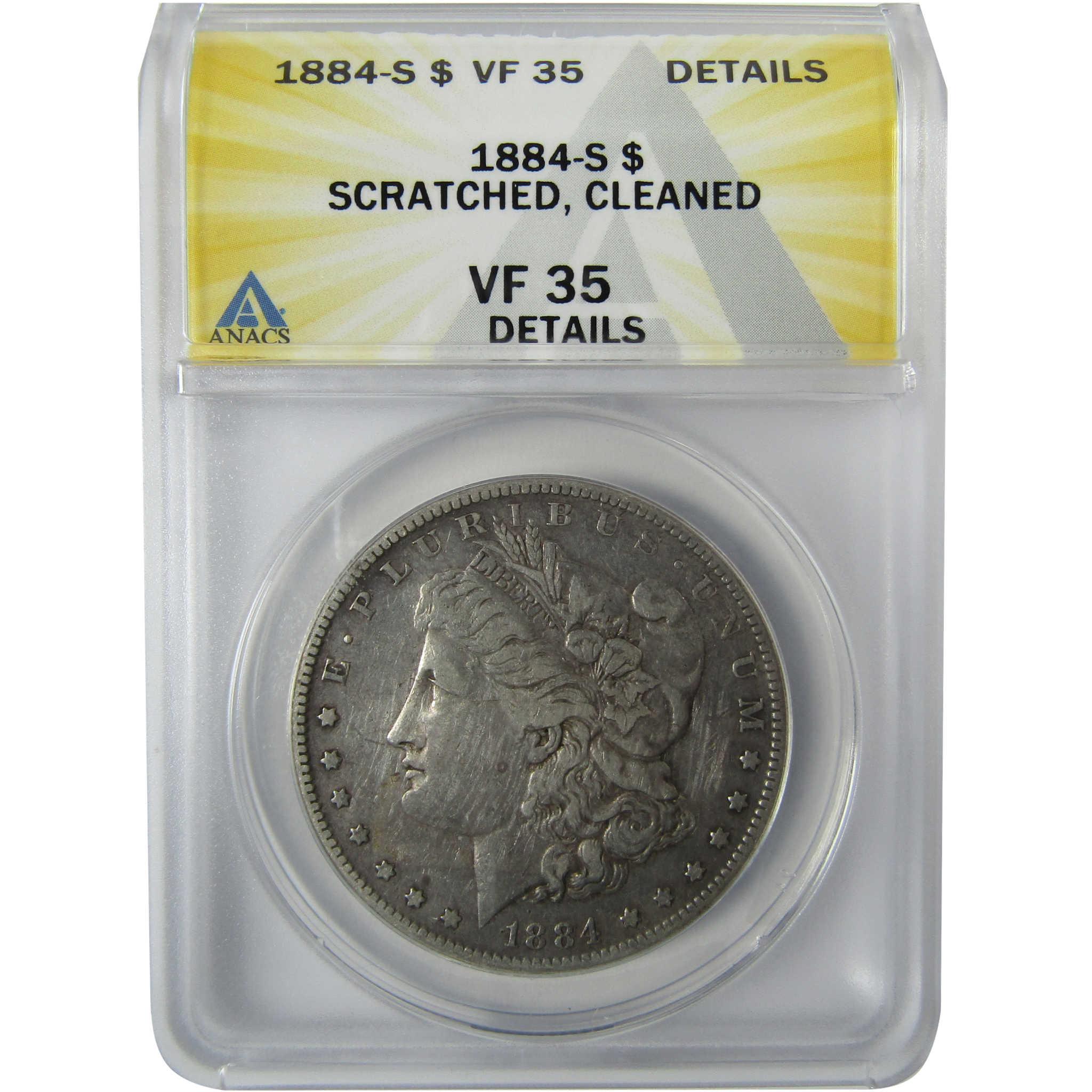 1884 S Morgan Silver Dollar VF 35 Details ANACS $1 Coin SKU:CP839 - Morgan coin - Morgan silver dollar - Morgan silver dollar for sale - Profile Coins & Collectibles