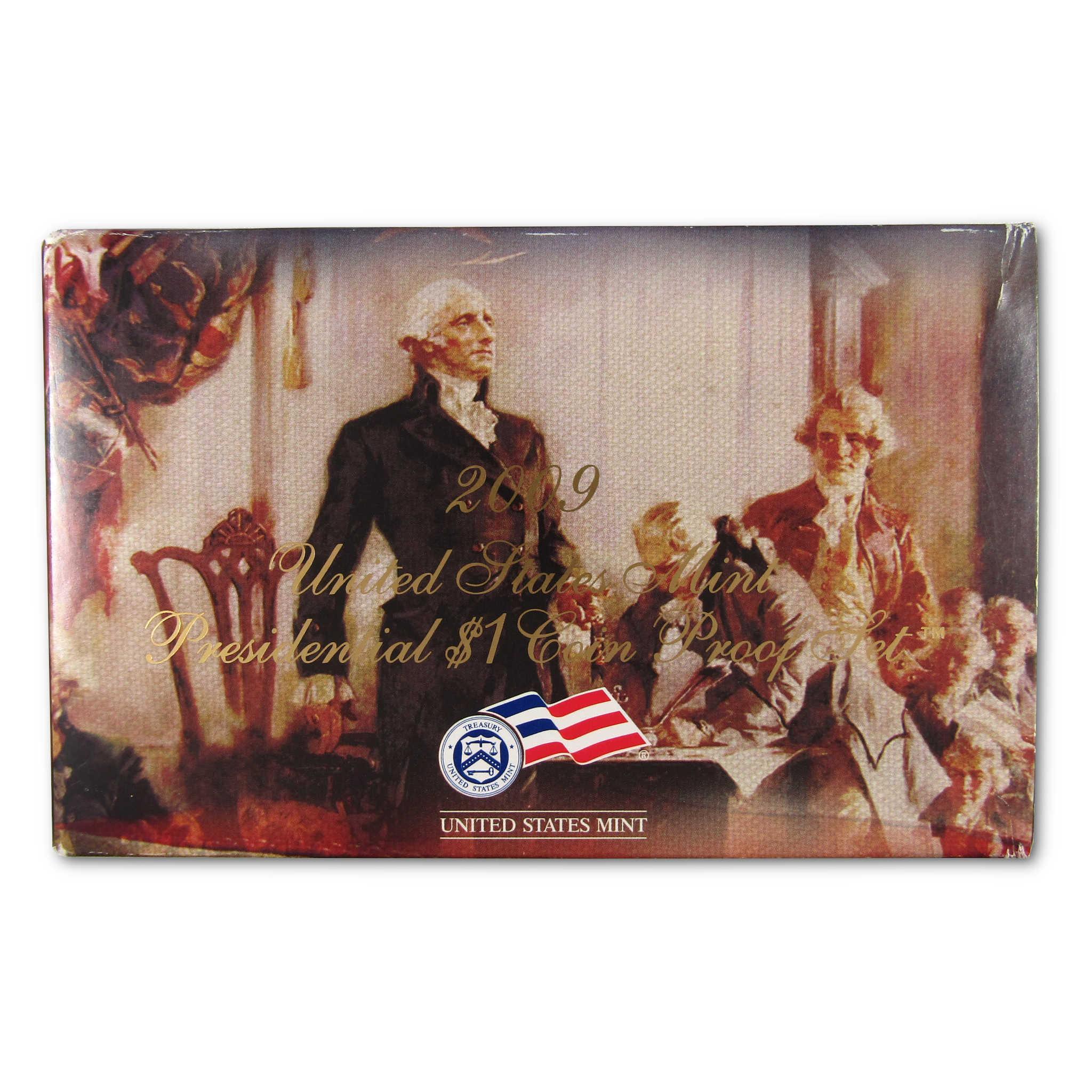 2009 United States Mint Presidential $1 Coin Proof Set box with historical figures artwork