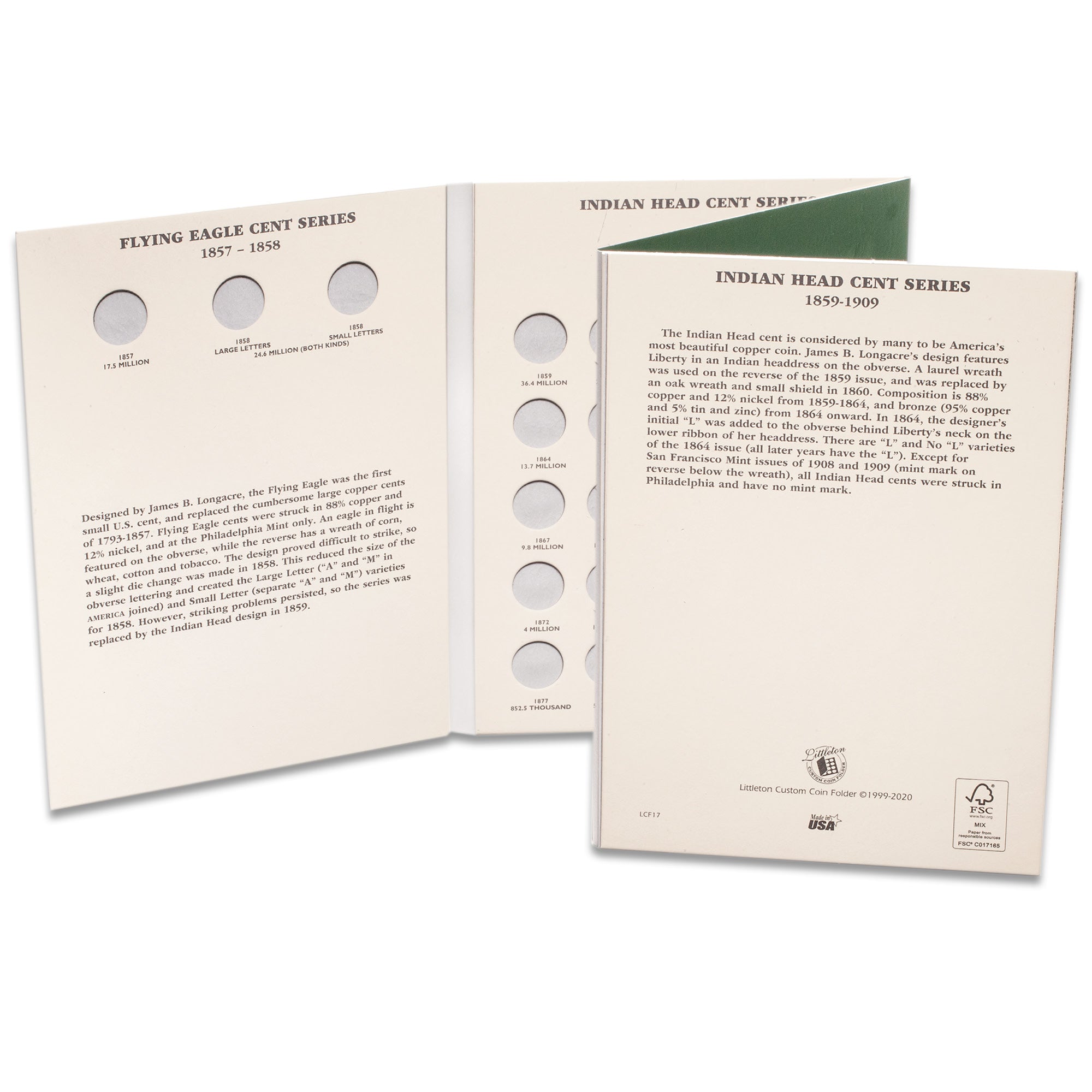 1857-1909 Flying Eagle Cents & Indian Head Cents Folder Littleton Coin