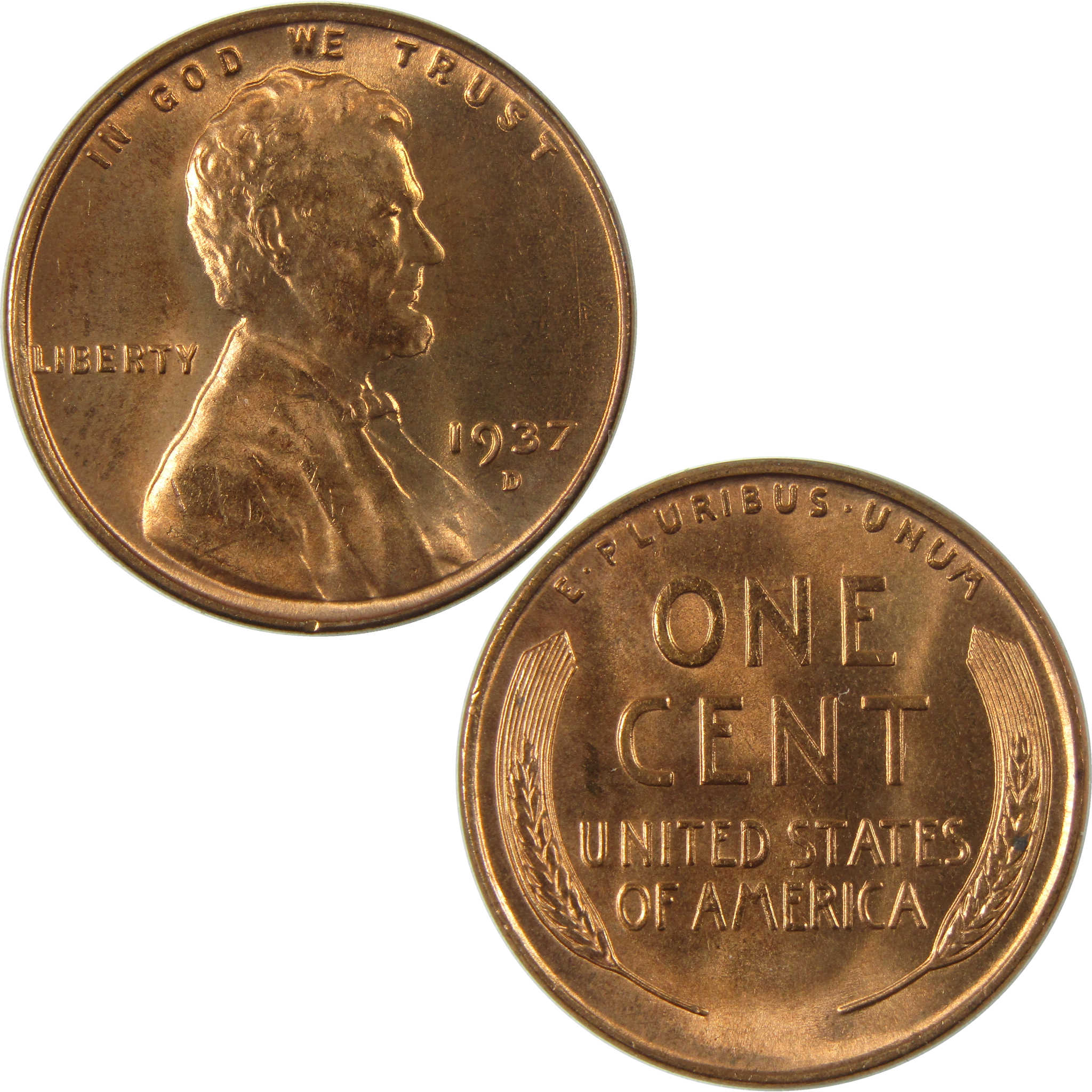 1937 D Lincoln Wheat Cent Uncirculated Mint State Penny 1c Coin