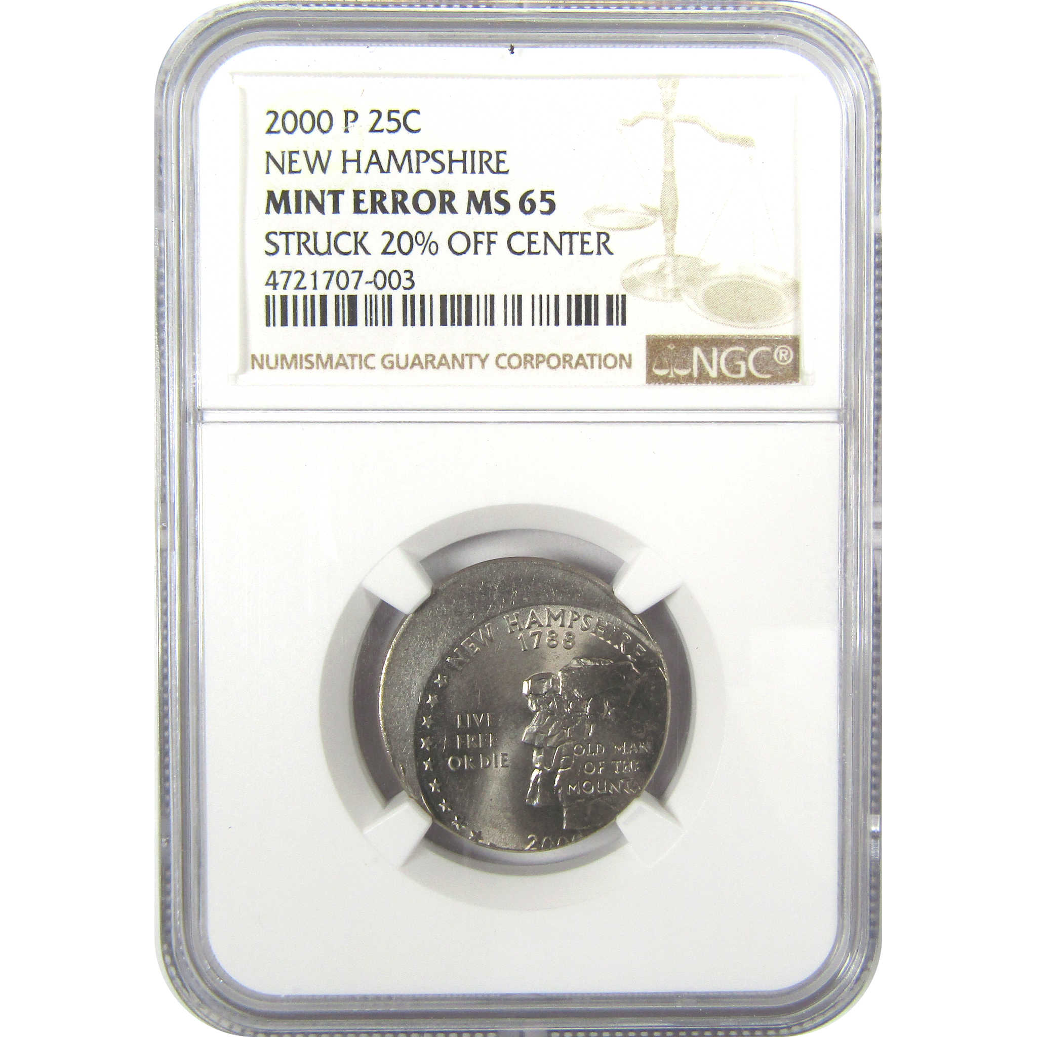 2000 P New Hampshire State Quarter MS 65 NGC Off Center SKU:I19393