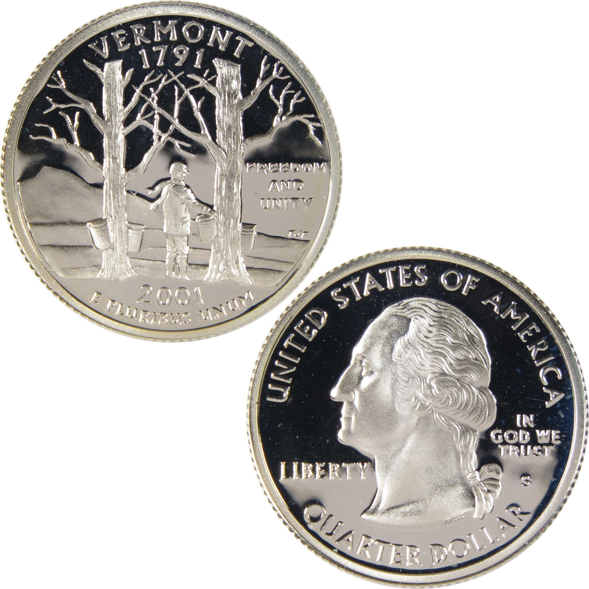 2001 Vermont state quarter with George Washington portrait and maple syrup design
