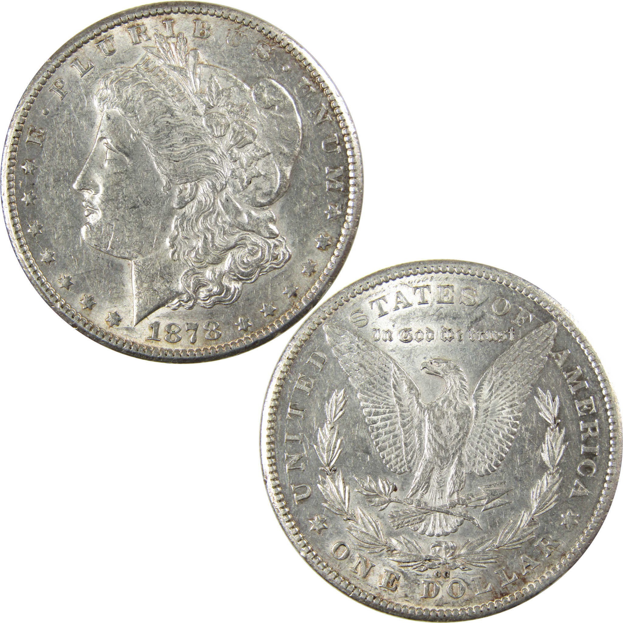 1878 CC Morgan Silver Dollar AU About Uncirculated $1 Coin SKU:I26016 - Morgan coin - Morgan silver dollar - Morgan silver dollar for sale - Profile Coins & Collectibles