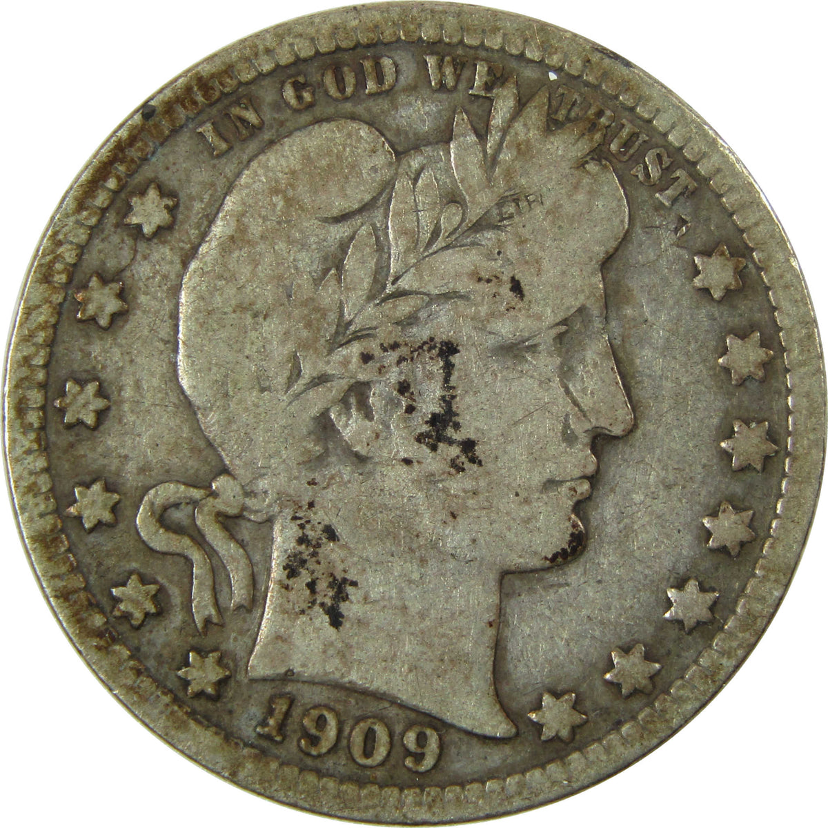 1909 D Barber Silver Quarter VG Very Good 25c Coin SKU:I28519