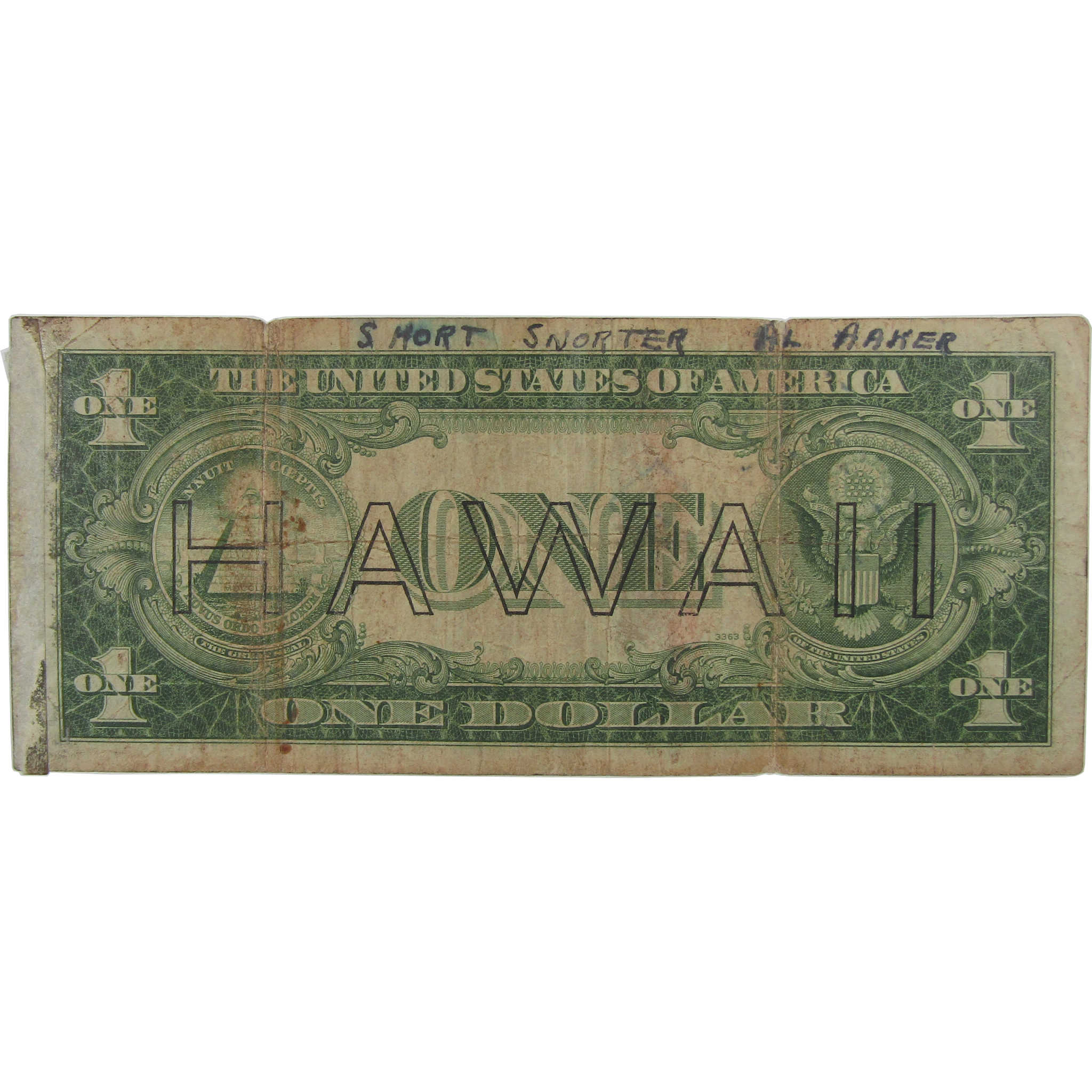 1935 A $1 Silver Certificate Note Hawaii WWII Circulated Short Snorter