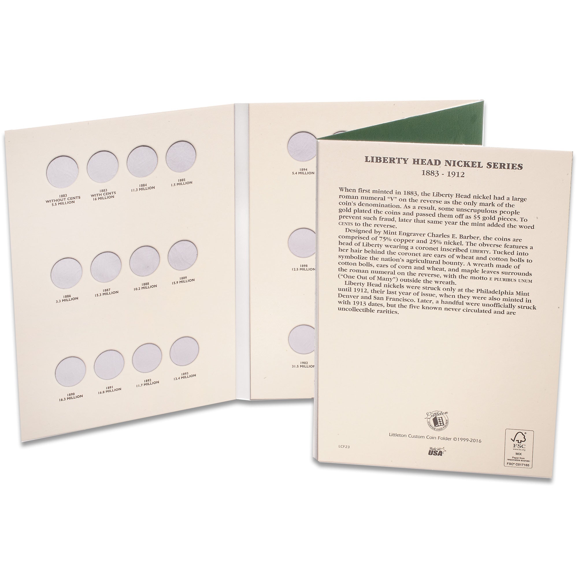 1883-1912 Liberty Head V Nickel Folder Littleton Coin Company