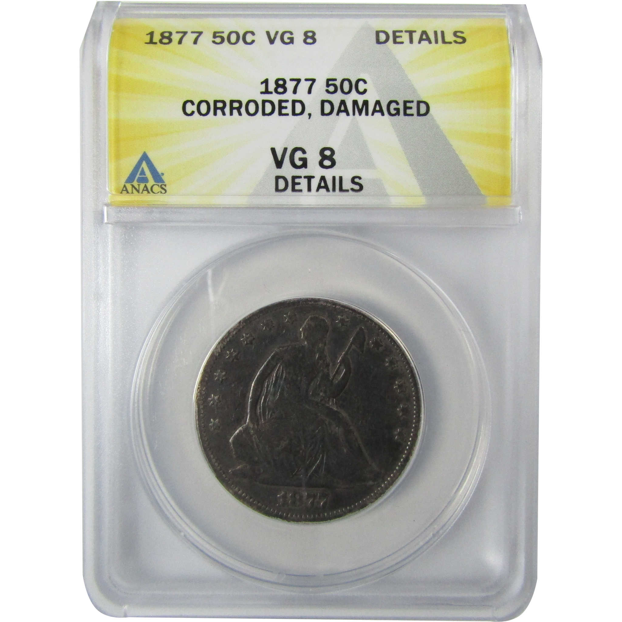 1877 Seated Liberty Silver Half Dollar VG 8 Details ANACS SKU:CP813