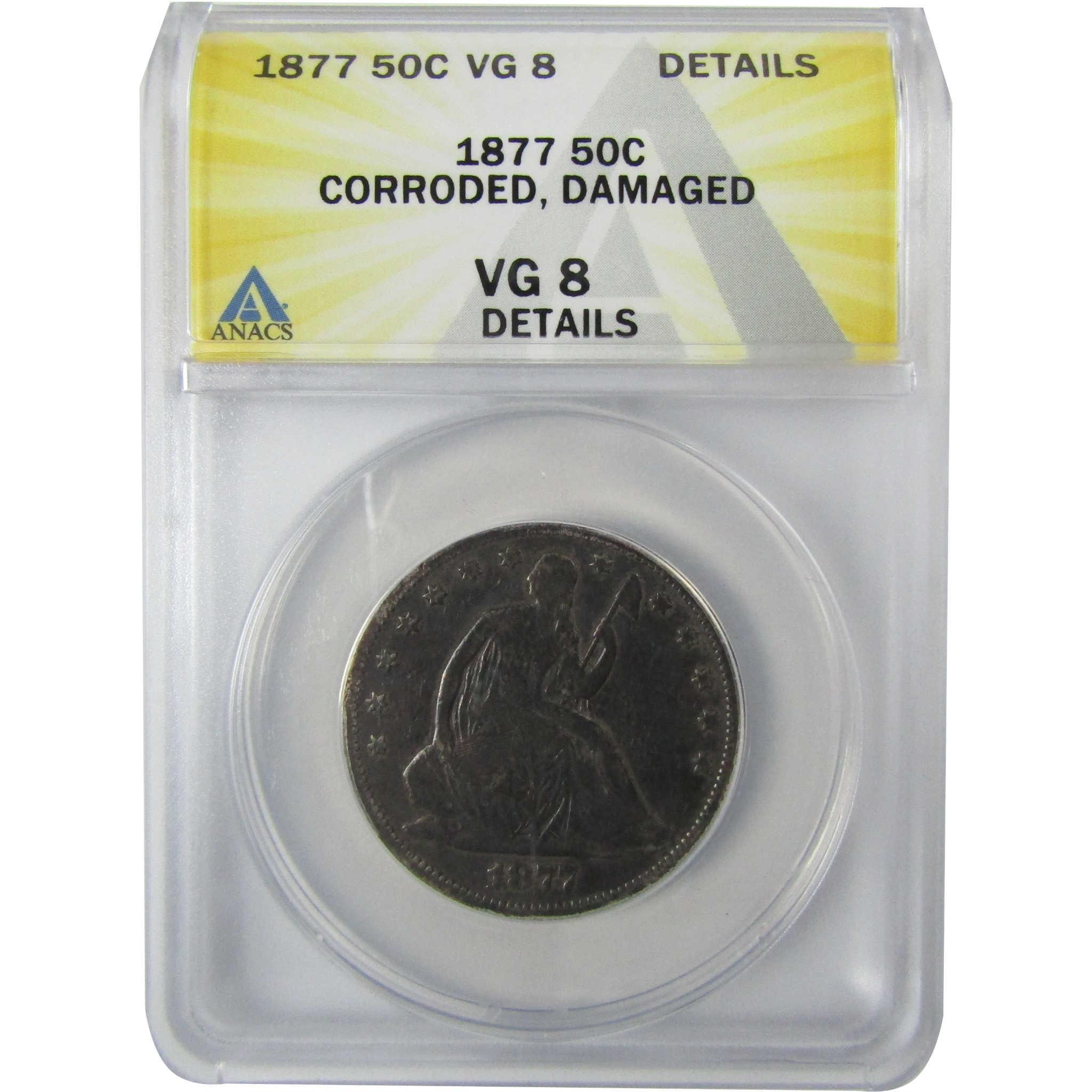 1877 Seated Liberty Silver Half Dollar VG 8 Details ANACS SKU:CP813