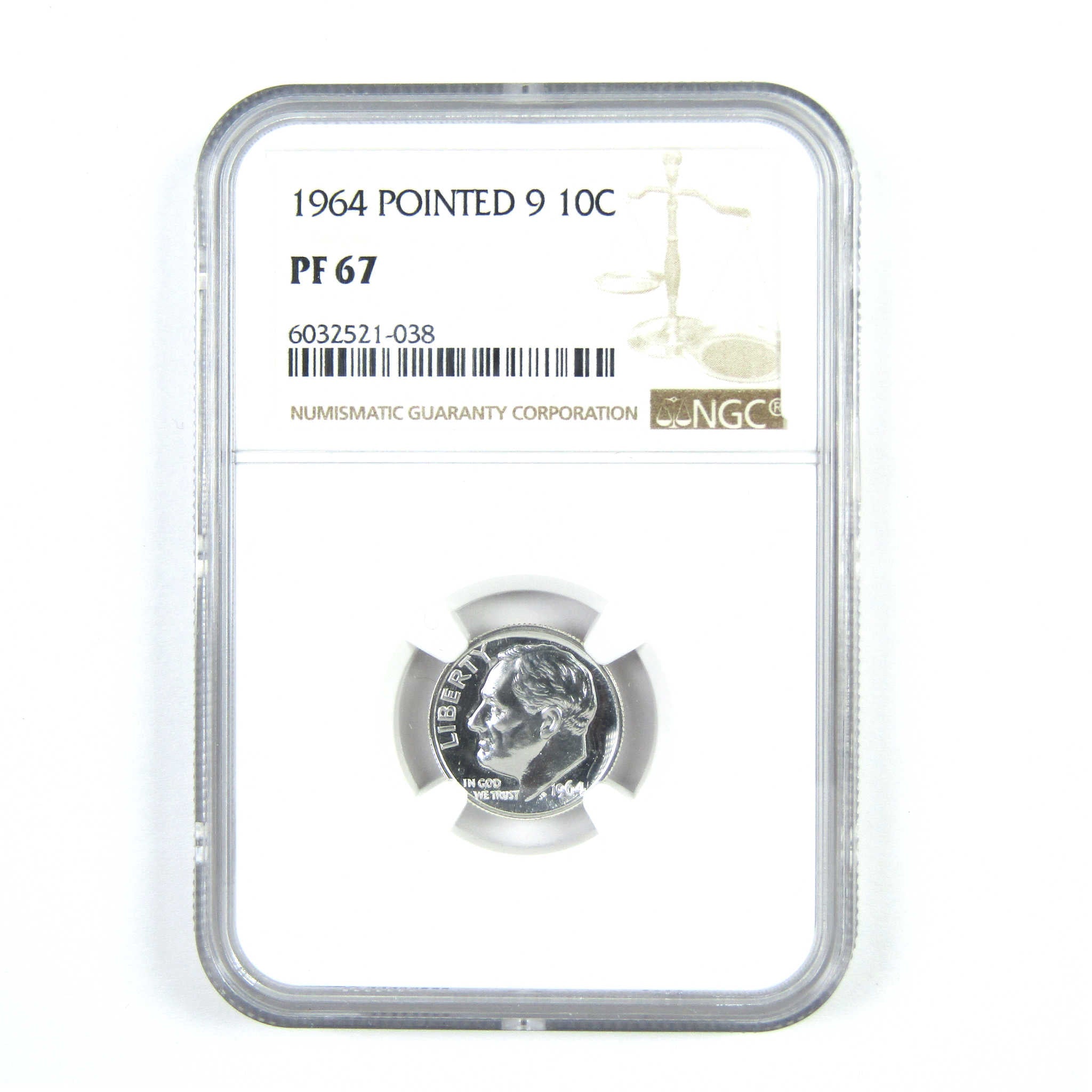 1964 Pointed 9 Roosevelt Dime PF 67 NGC Silver 10c Proof SKU:CPC6112
