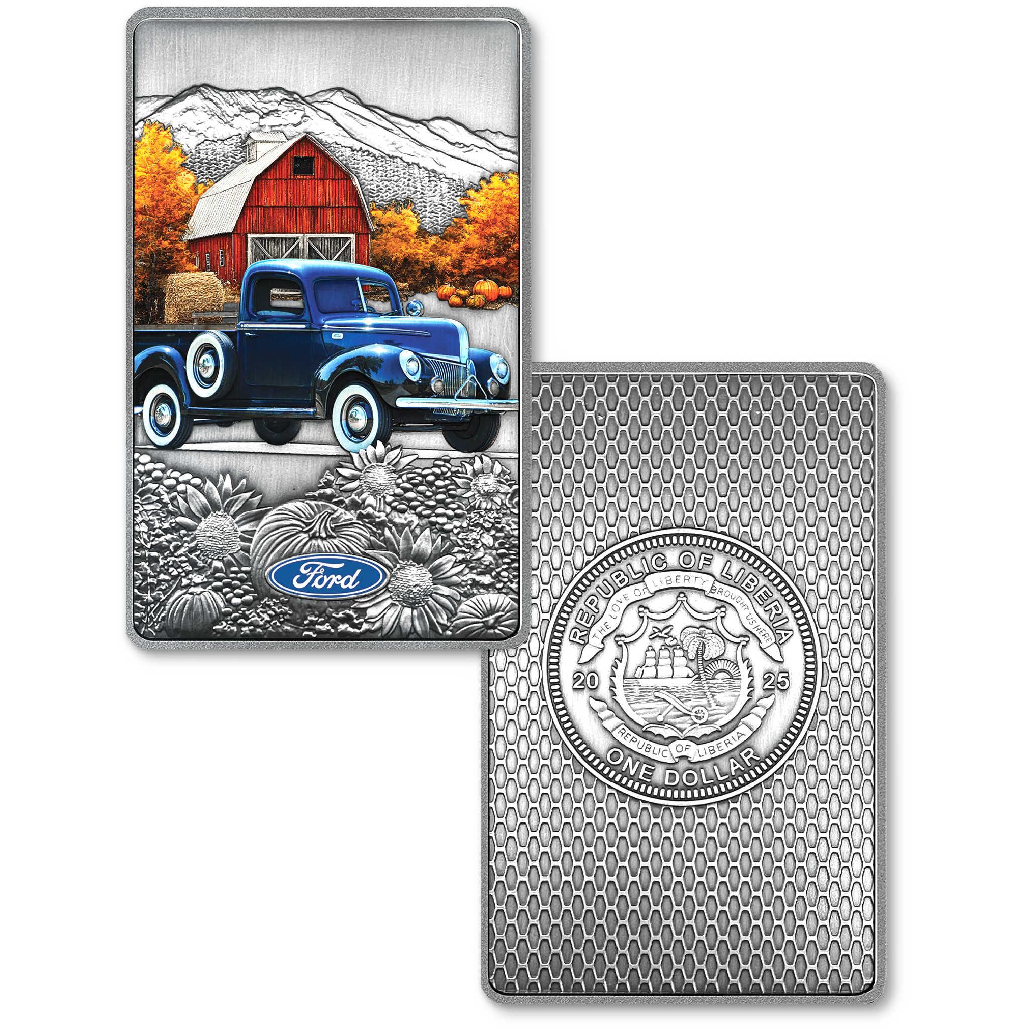 2025 Liberia Ford Autumn Truck White Brass Uncirculated $1 Coin Bar