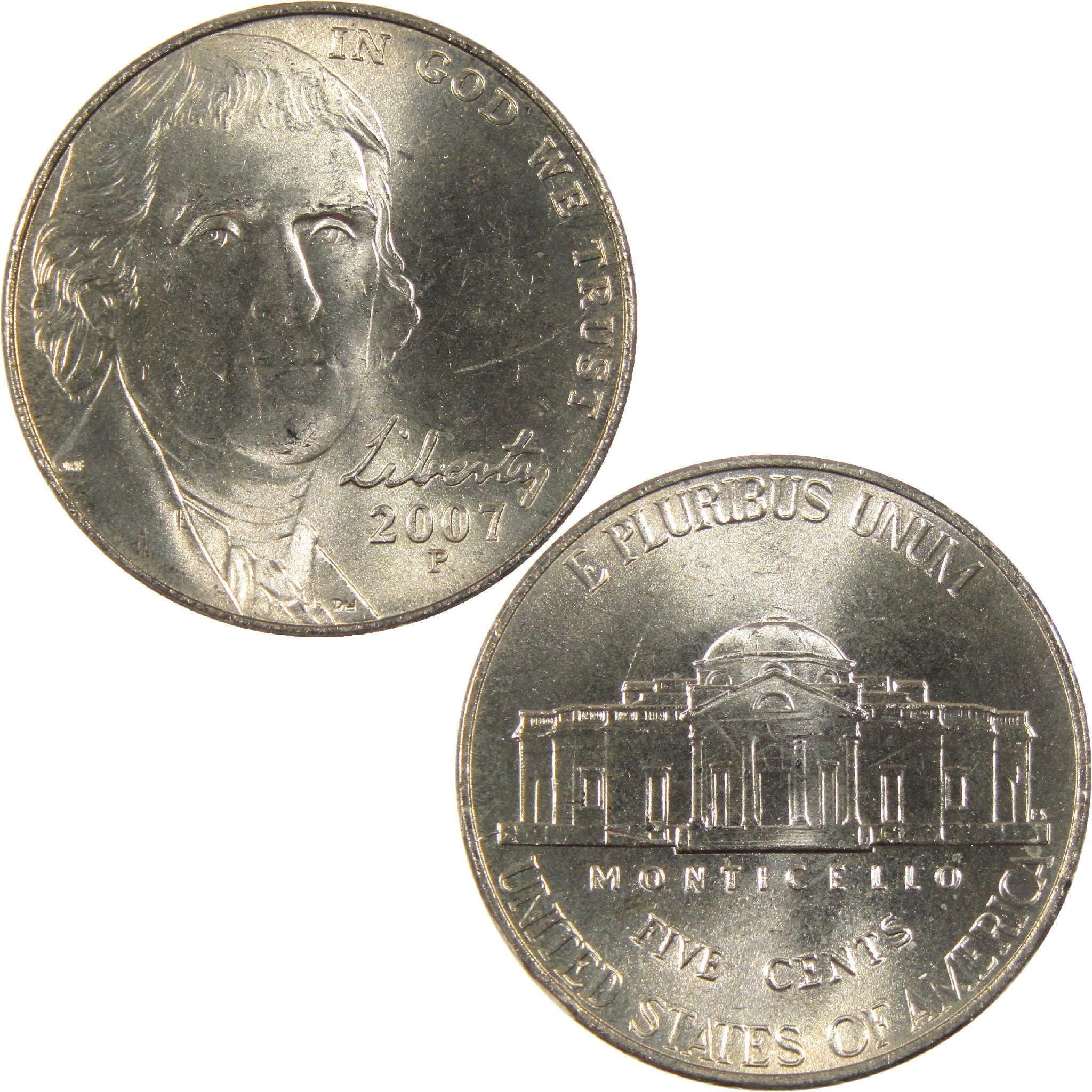 2007 P Jefferson Nickel Uncirculated 5c Coin
