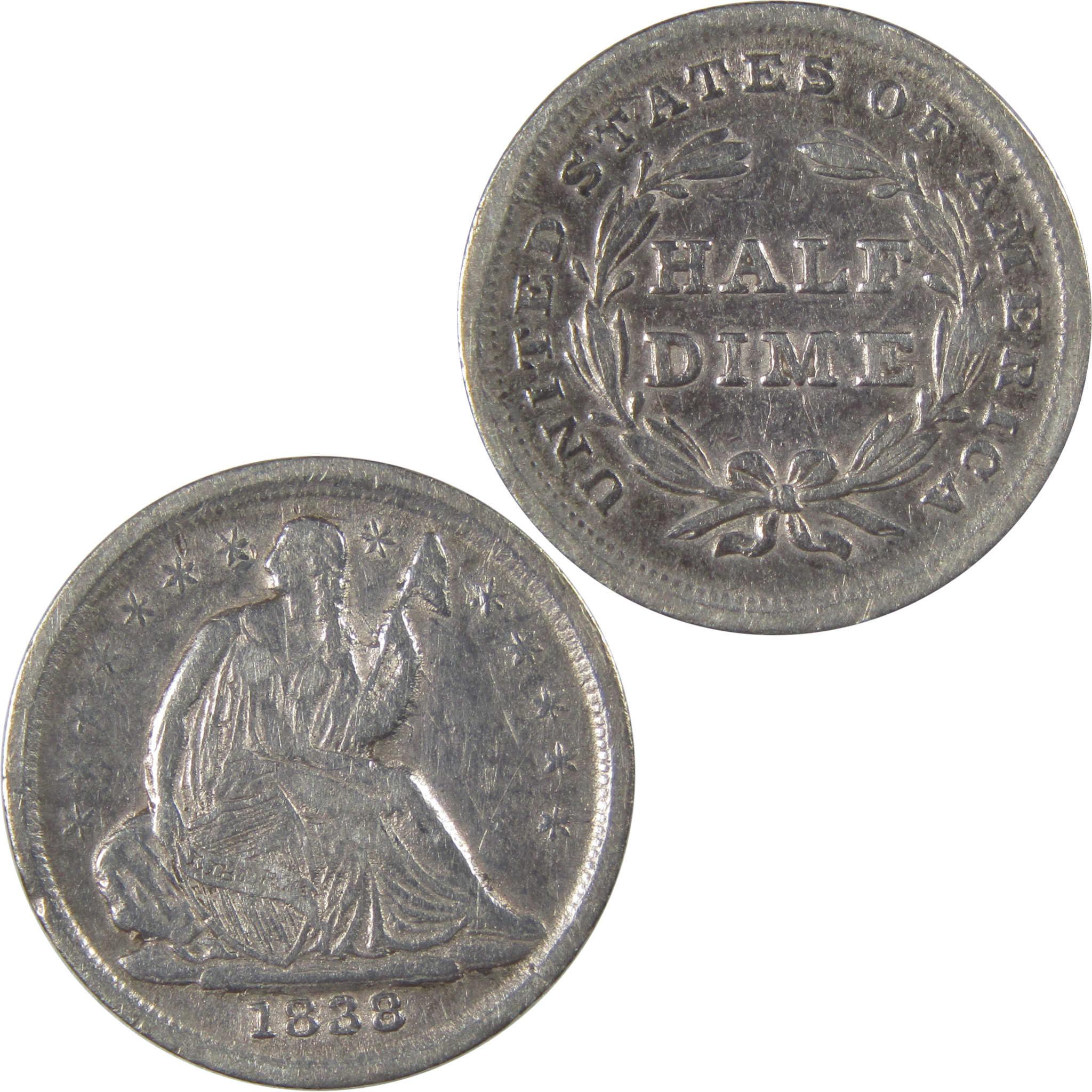 1838 No Drapery Small Stars Seated Liberty Half Dime VF SKU:I24218
