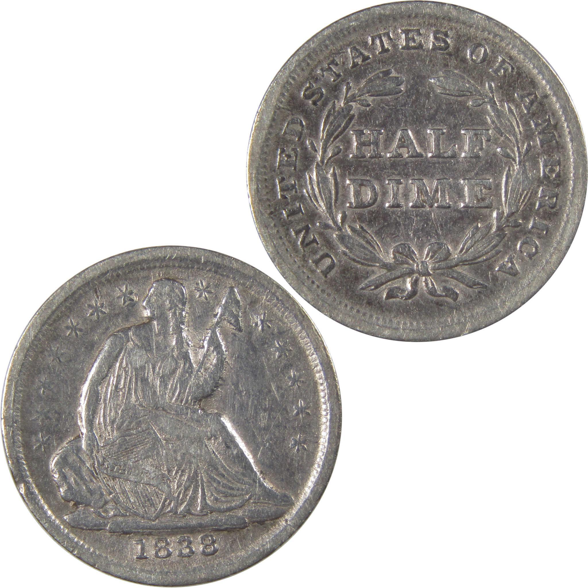 1838 No Drapery Small Stars Seated Liberty Half Dime VF SKU:I24218