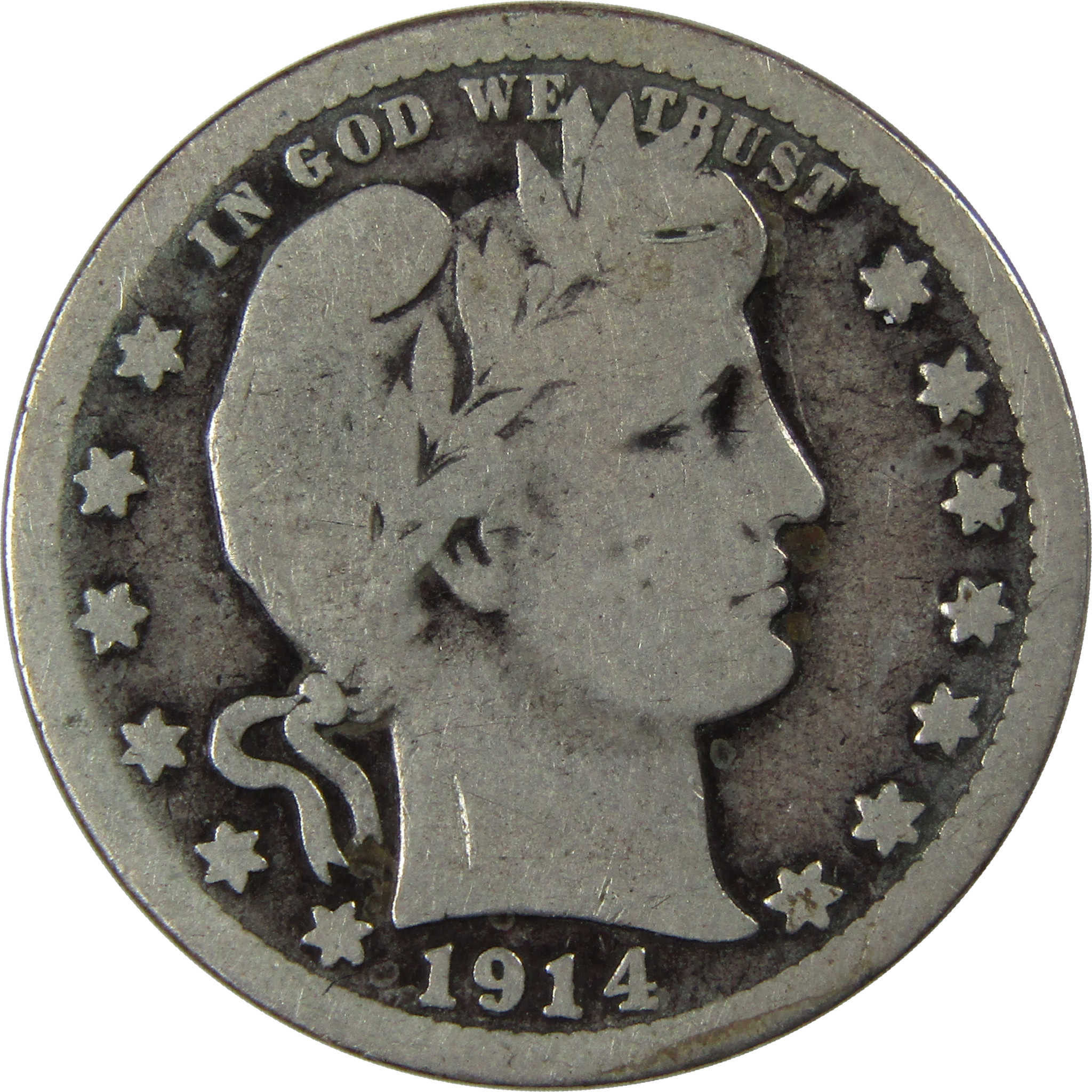 1914 S Barber Quarter AG About Good Silver 25c Coin SKU:I23458