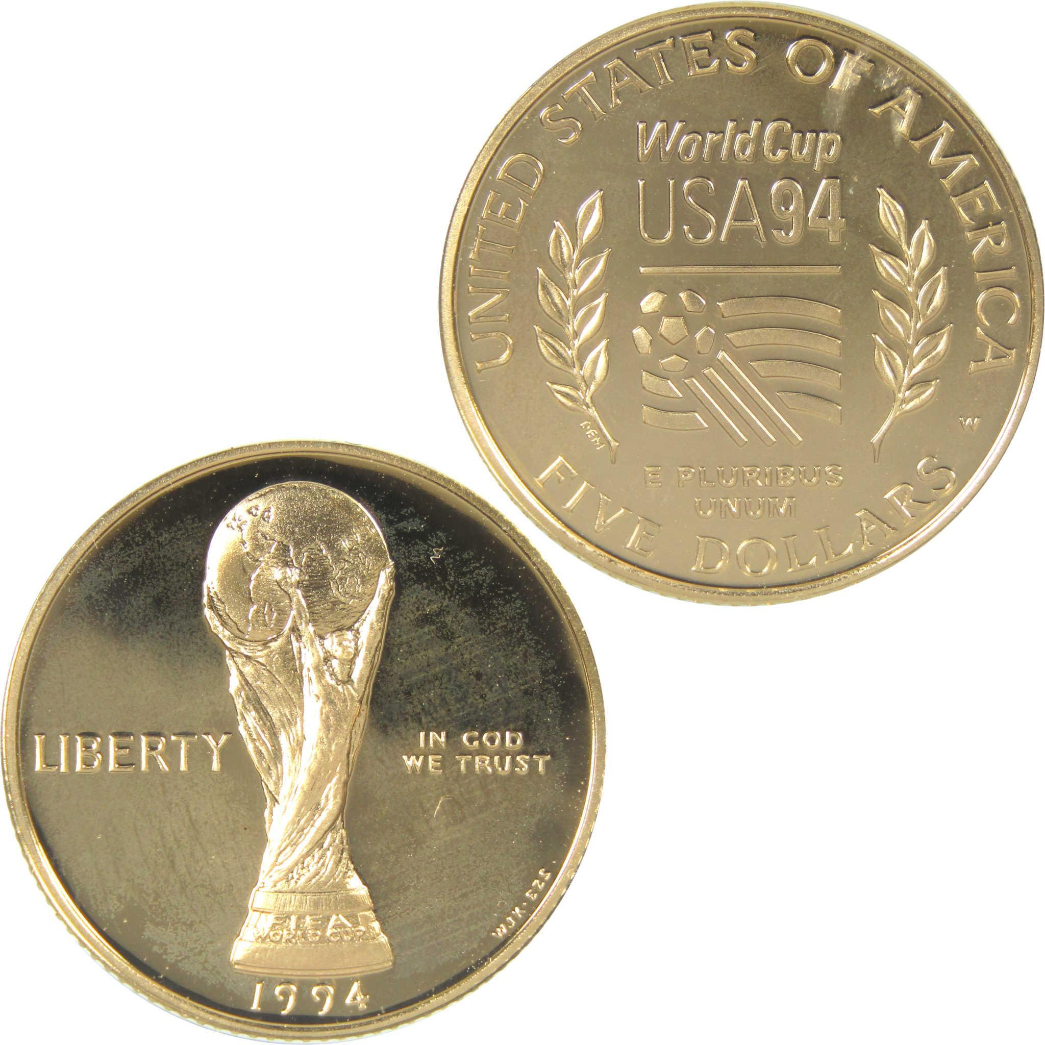 1994 W World Cup Tournament Commemorative Gold Proof $5 Coin