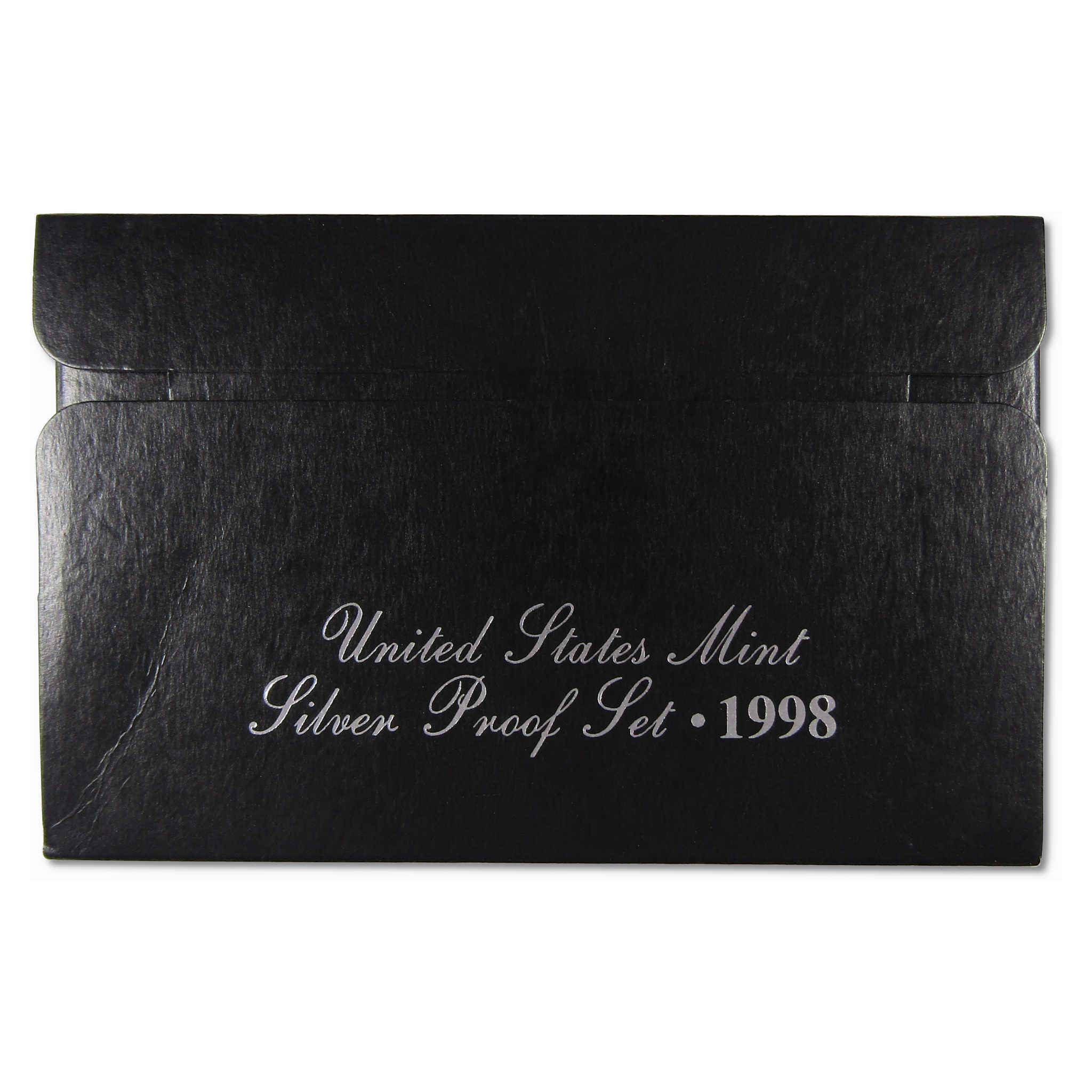 United States Mint 1998 Silver Proof Set black envelope, collectible coin packaging