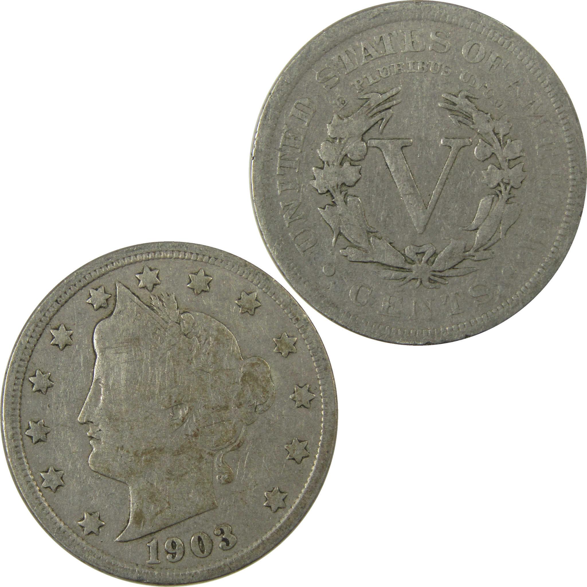 1903 Liberty Head V Nickel VG Very Good 5c Coin Collectible SKU:I26924