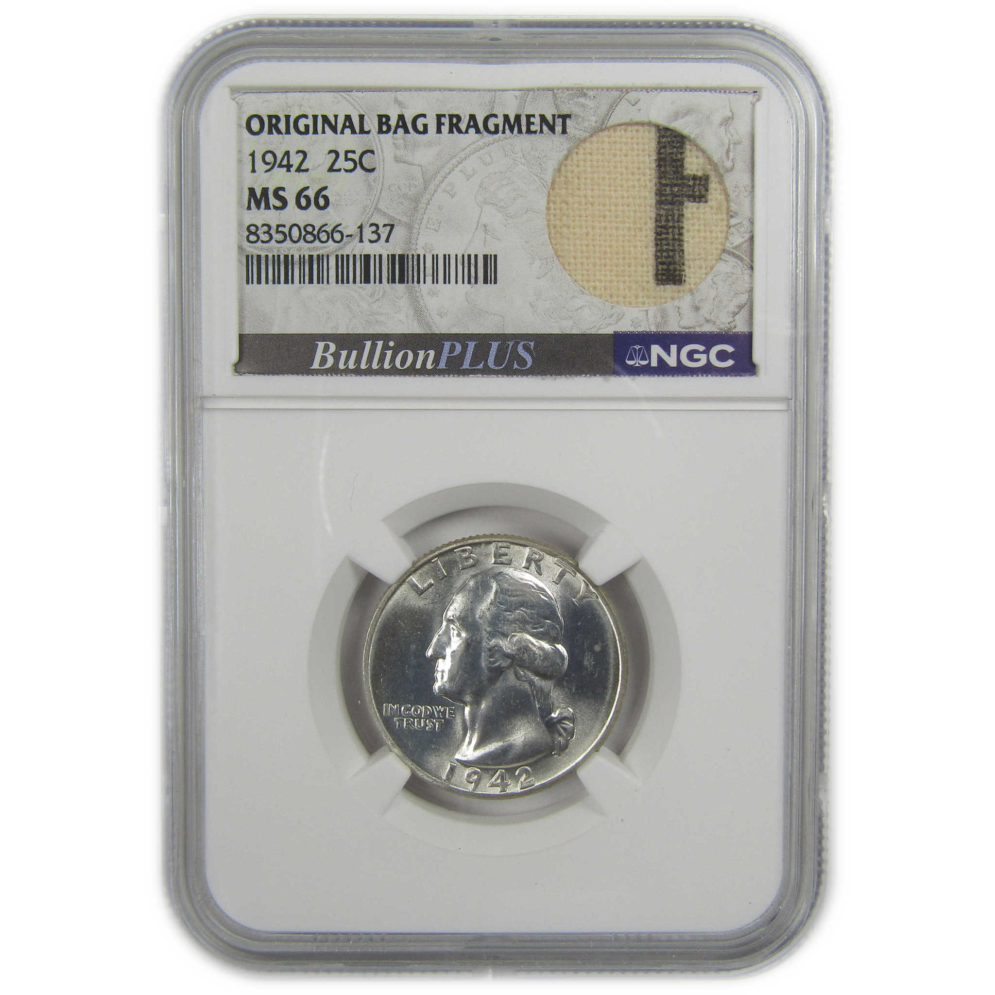1942 Washington Quarter MS 66 NGC Silver Bag Fragment SKU:I20490
