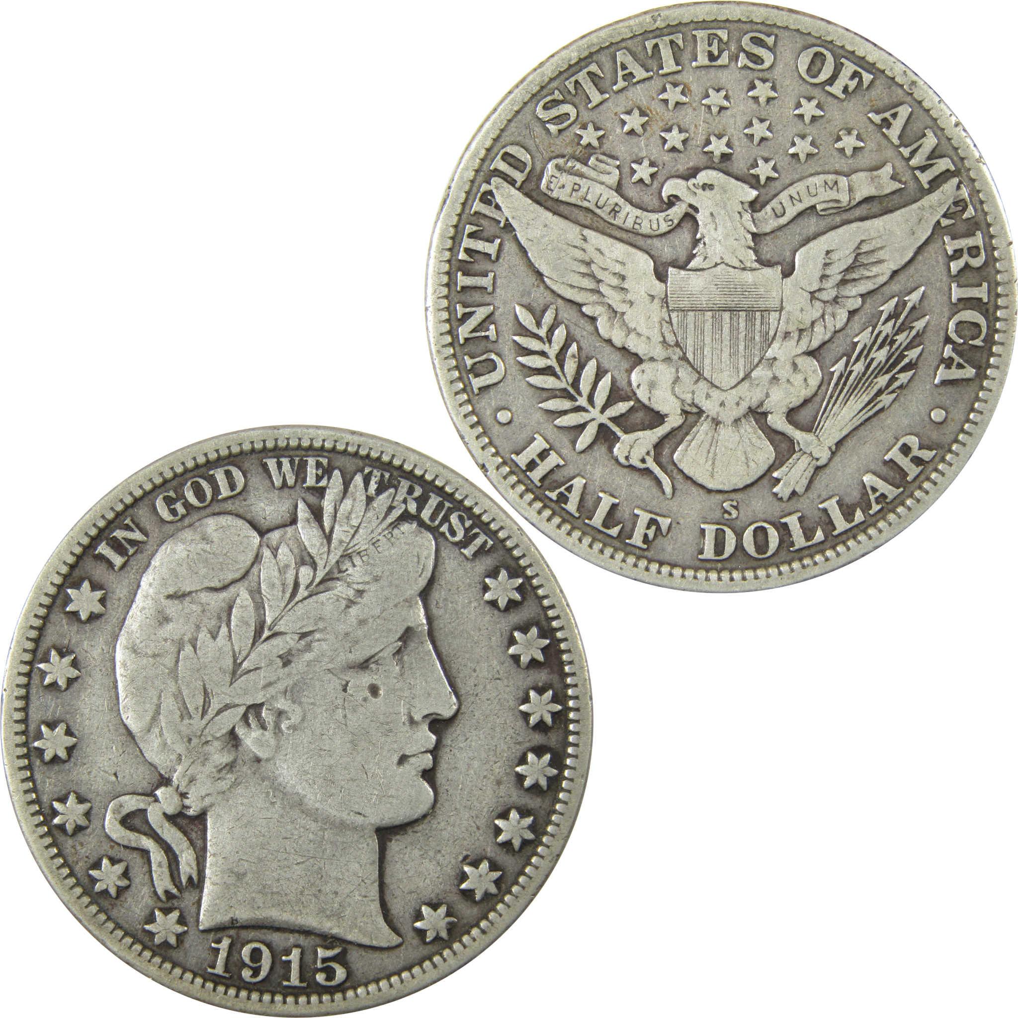 1915 S Barber Silver Half Dollar F Fine Details 50c CoinSKU:CP1477