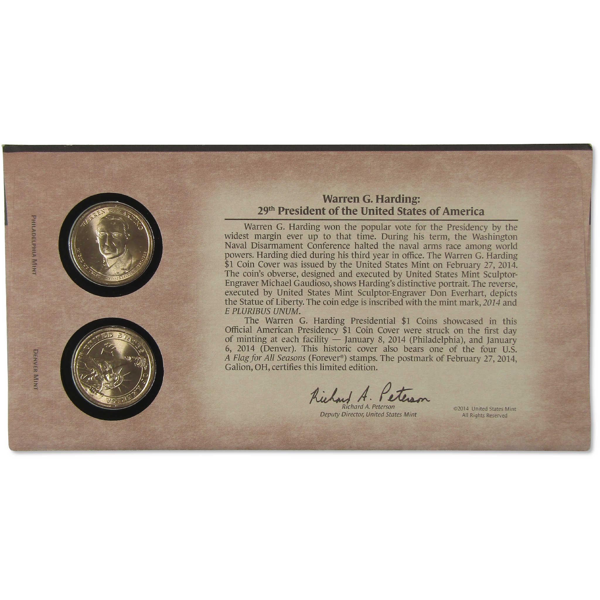 2014 Warren G. Harding American Presidency $1 Coin Cover SKU:CPC9870