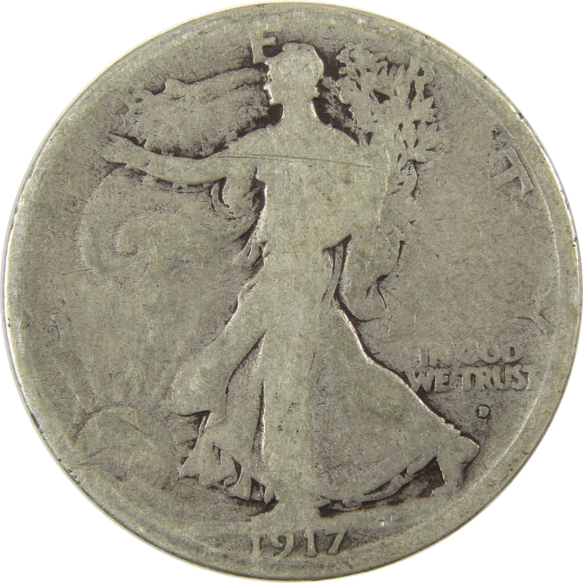 1917 D Obverse Liberty Walking Silver Half Dollar G Good SKU:I29031
