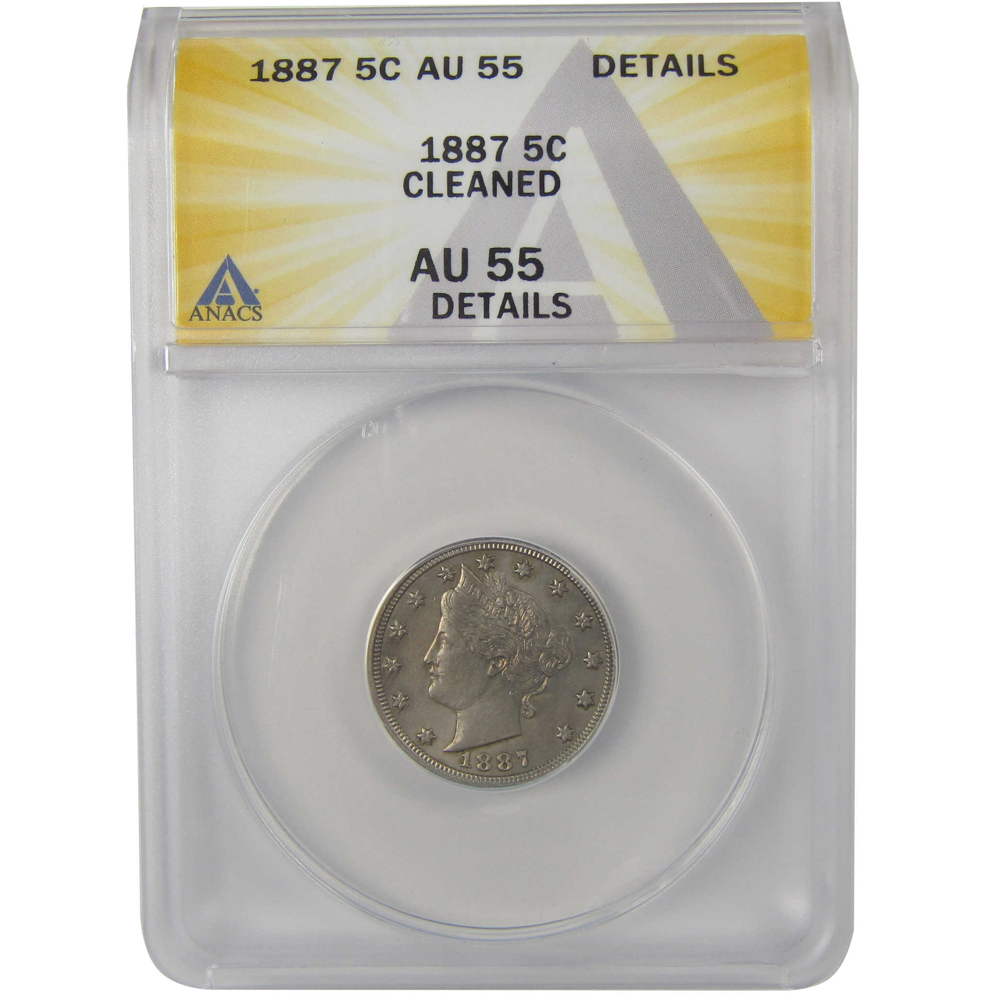 1887 Liberty Head V Nickel AU 55 Details ANACS 5c Coin SKU:I22312