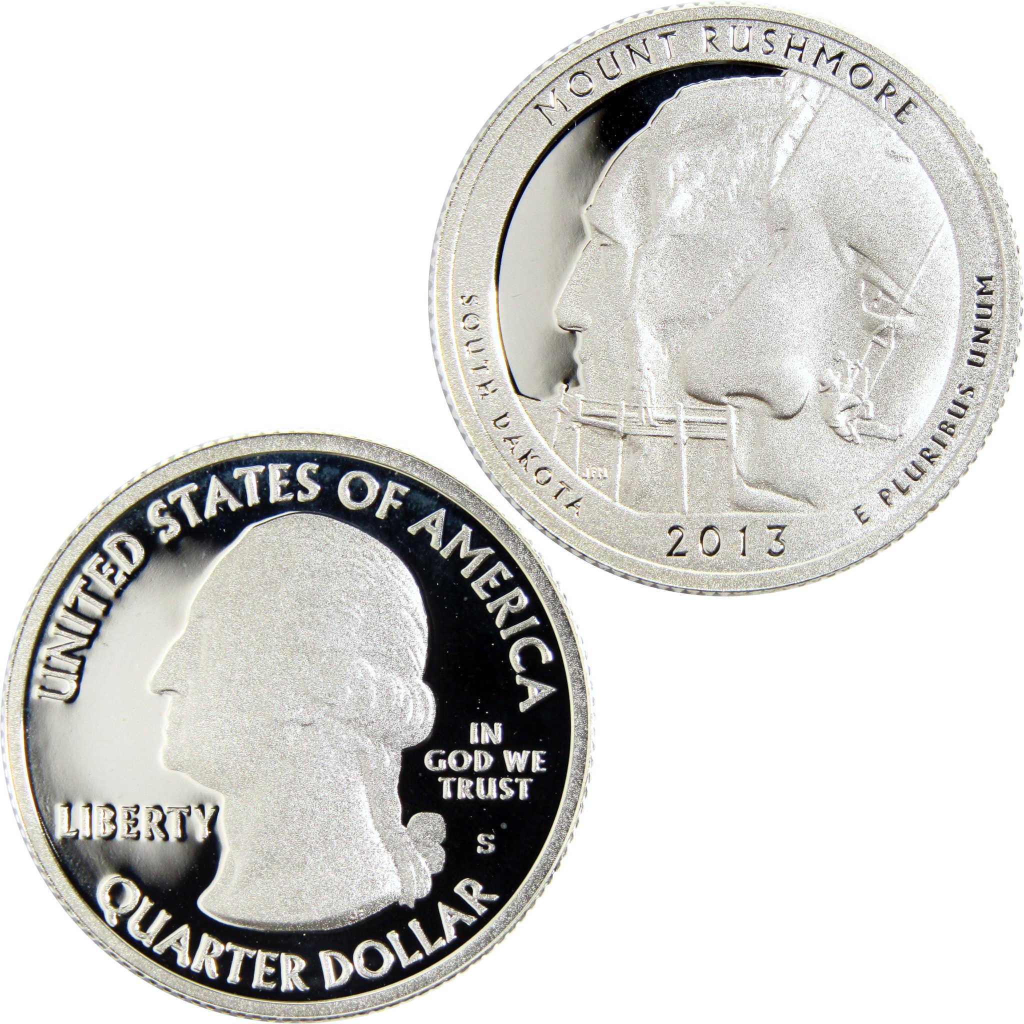 2013 Mount Rushmore South Dakota quarter dollar, collectible coin reverse and obverse shown