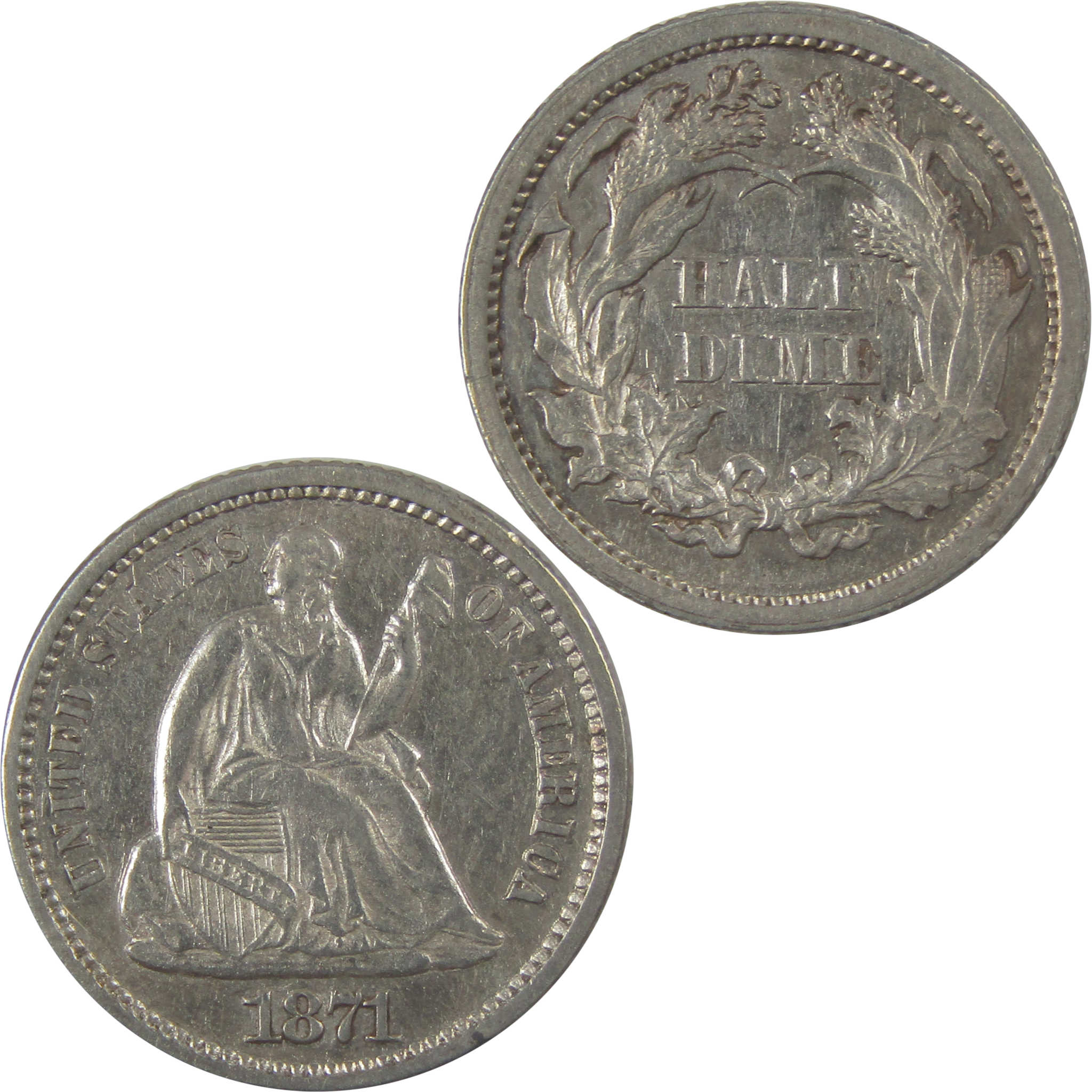1871 Seated Liberty Silver Half Dime AU About Uncirculated SKU:I24820