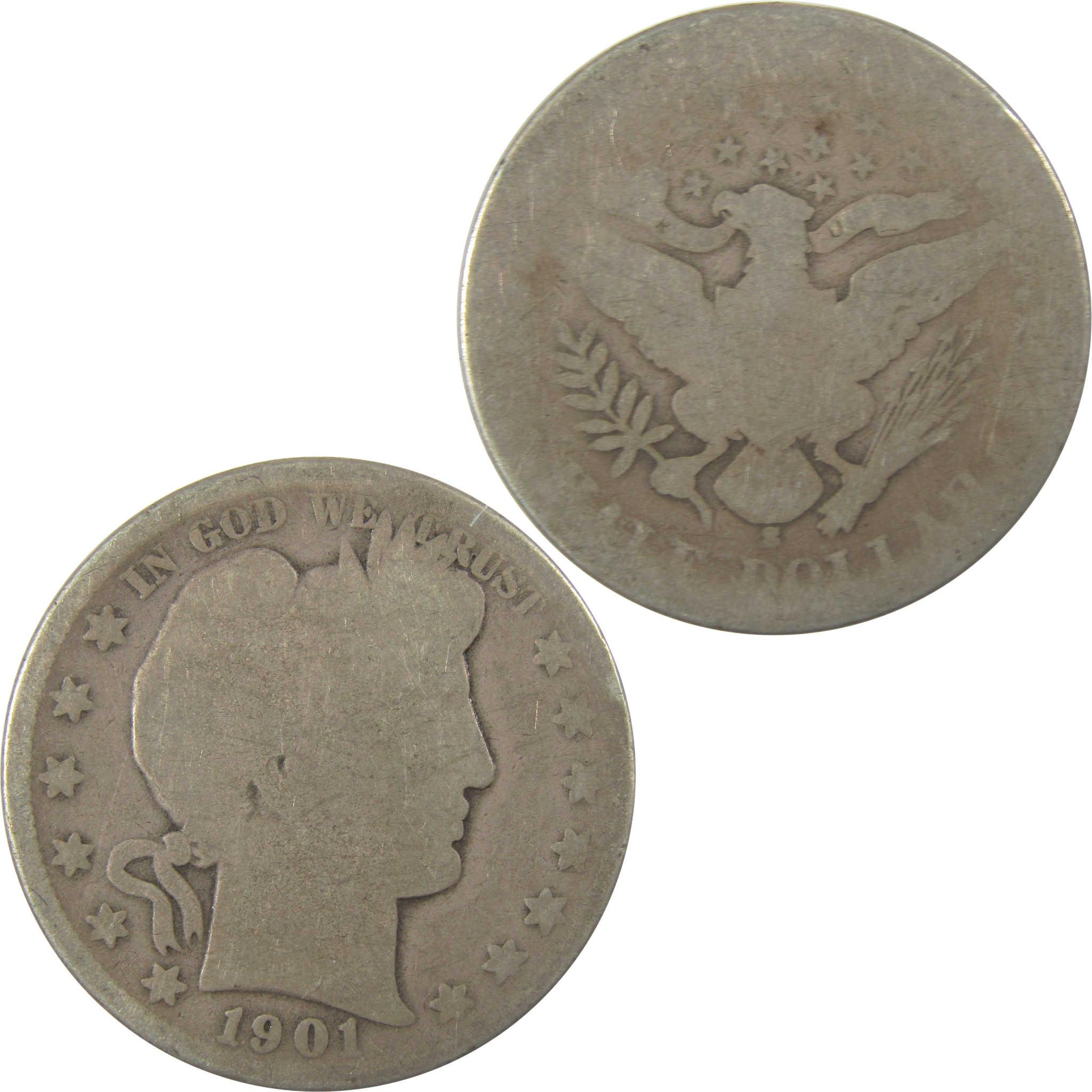 1901 S Barber Silver Half Dollar AG About Good 50c Coin SKU:I23386