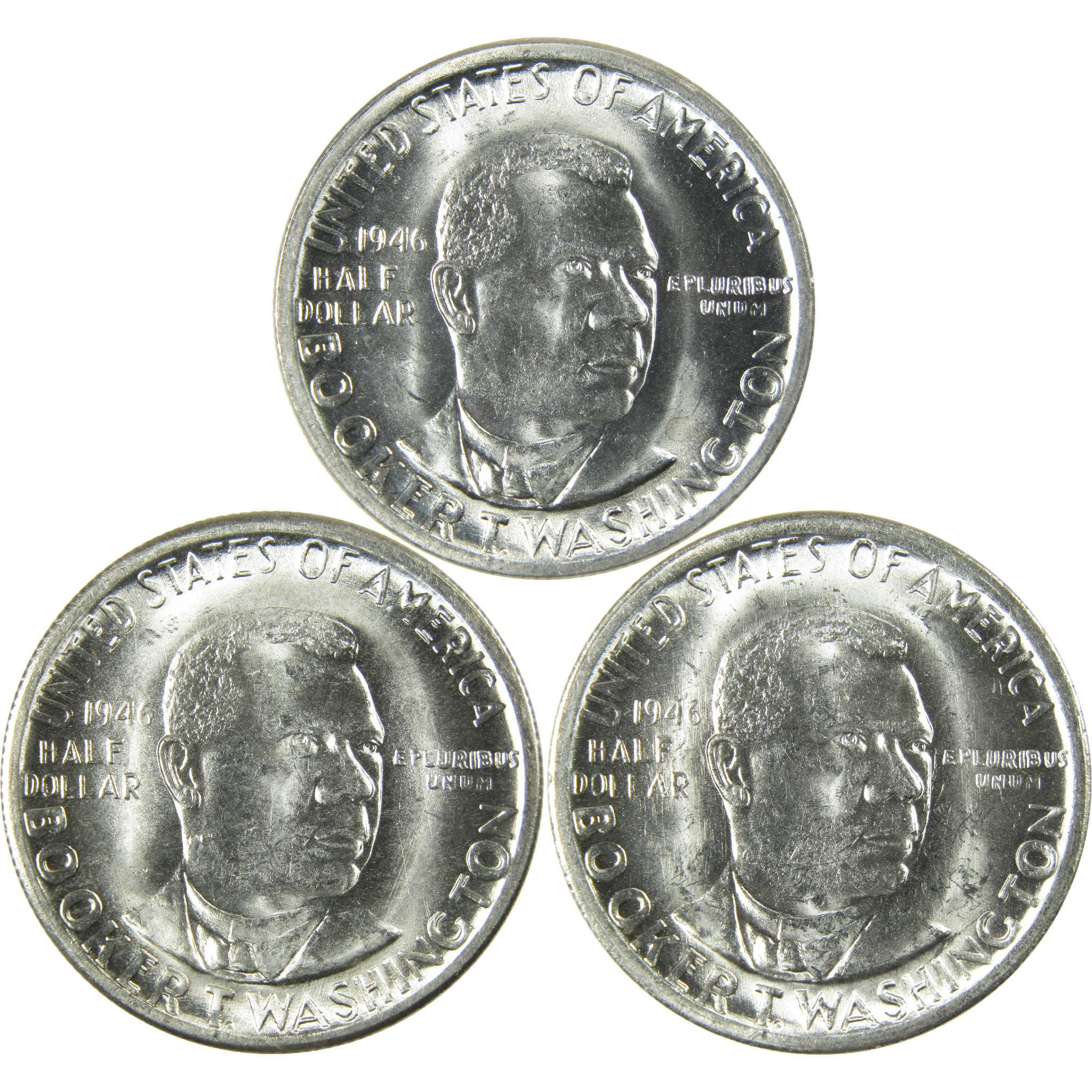 1946 Booker T Washington Half Dollar 3 Coin PDS Set BU Uncirculated