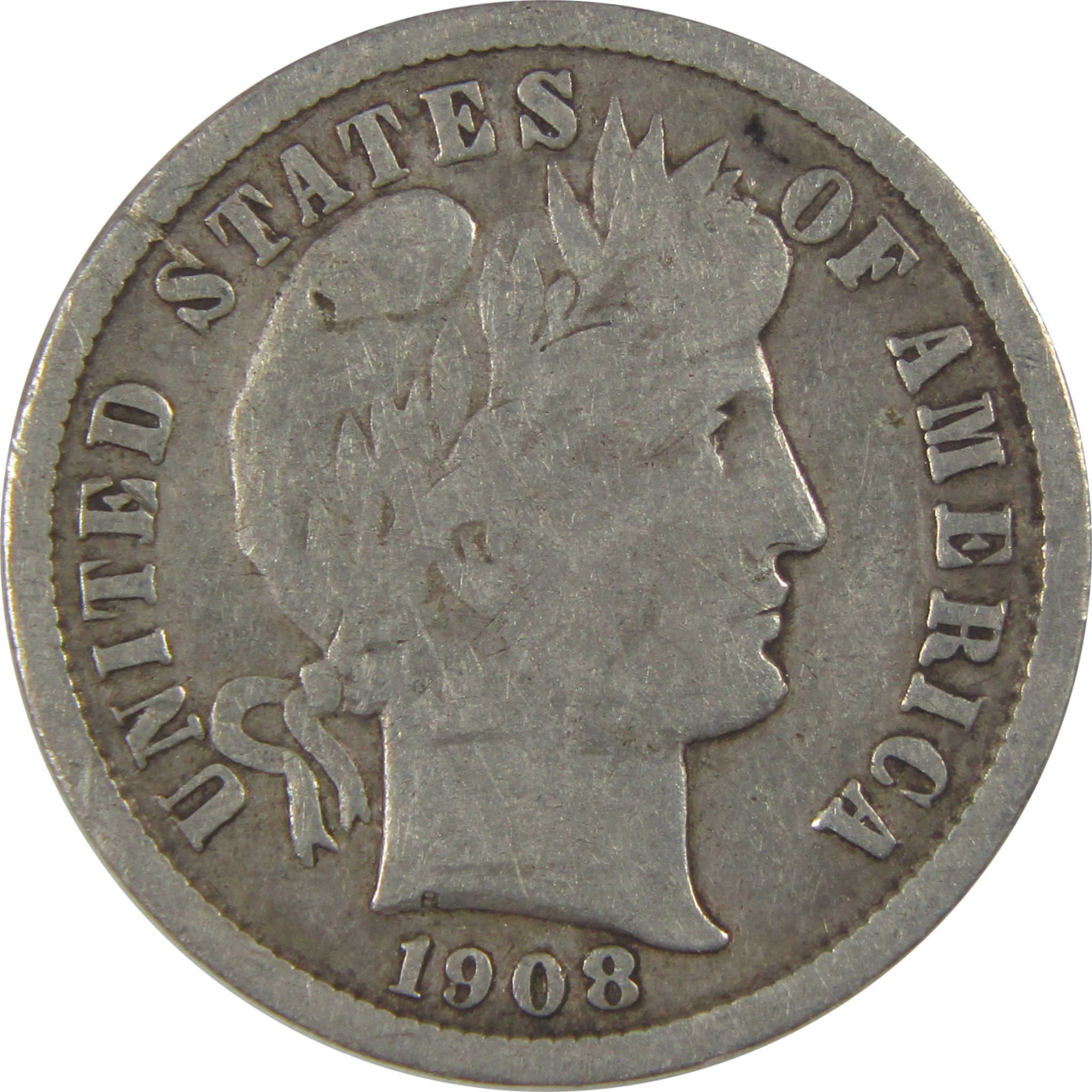 1908 S Barber Dime VG Very Good Silver 10c Coin SKU:I23734
