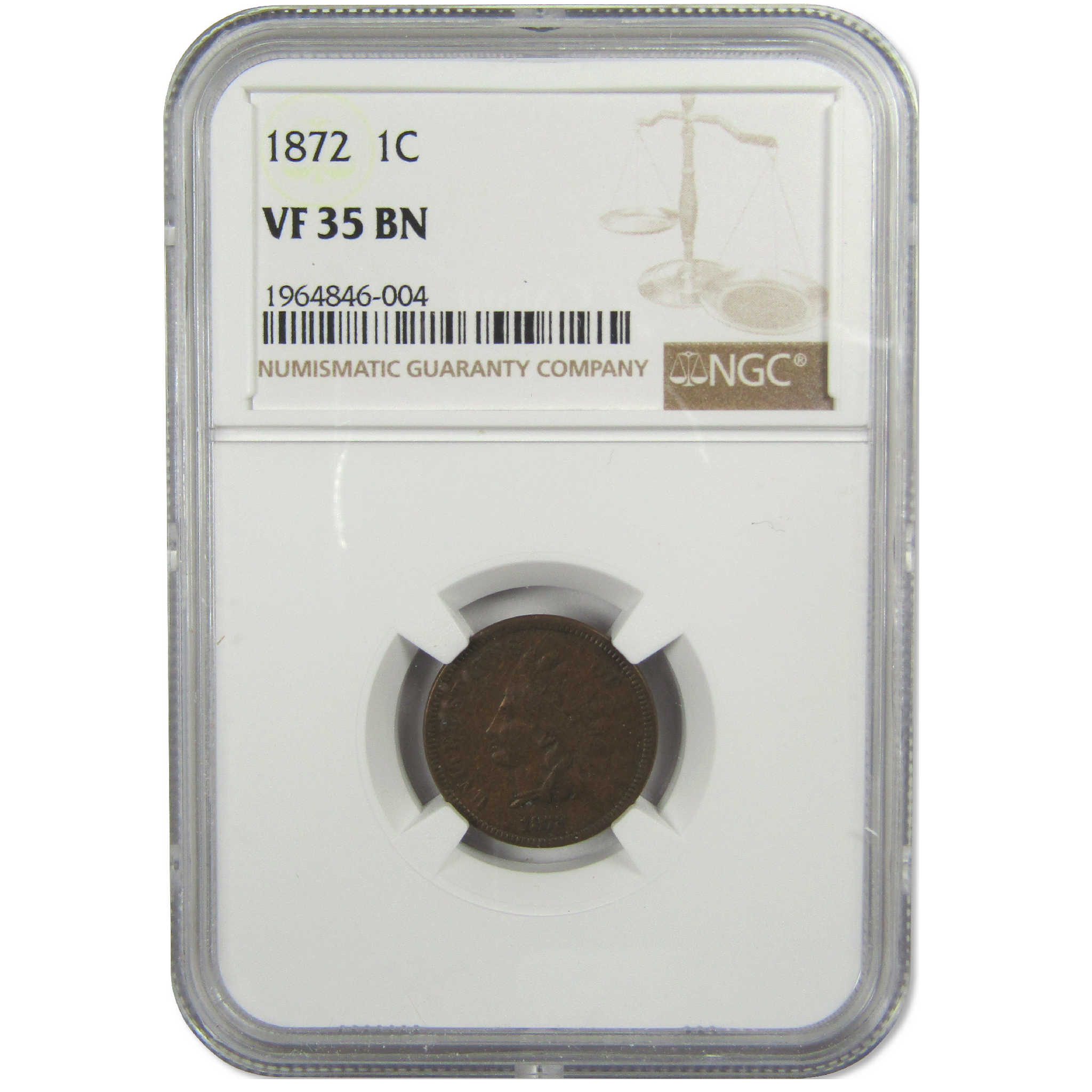 1872 Indian Head Cent VF 35 BN NGC Penny 1c Coin SKU:I9752