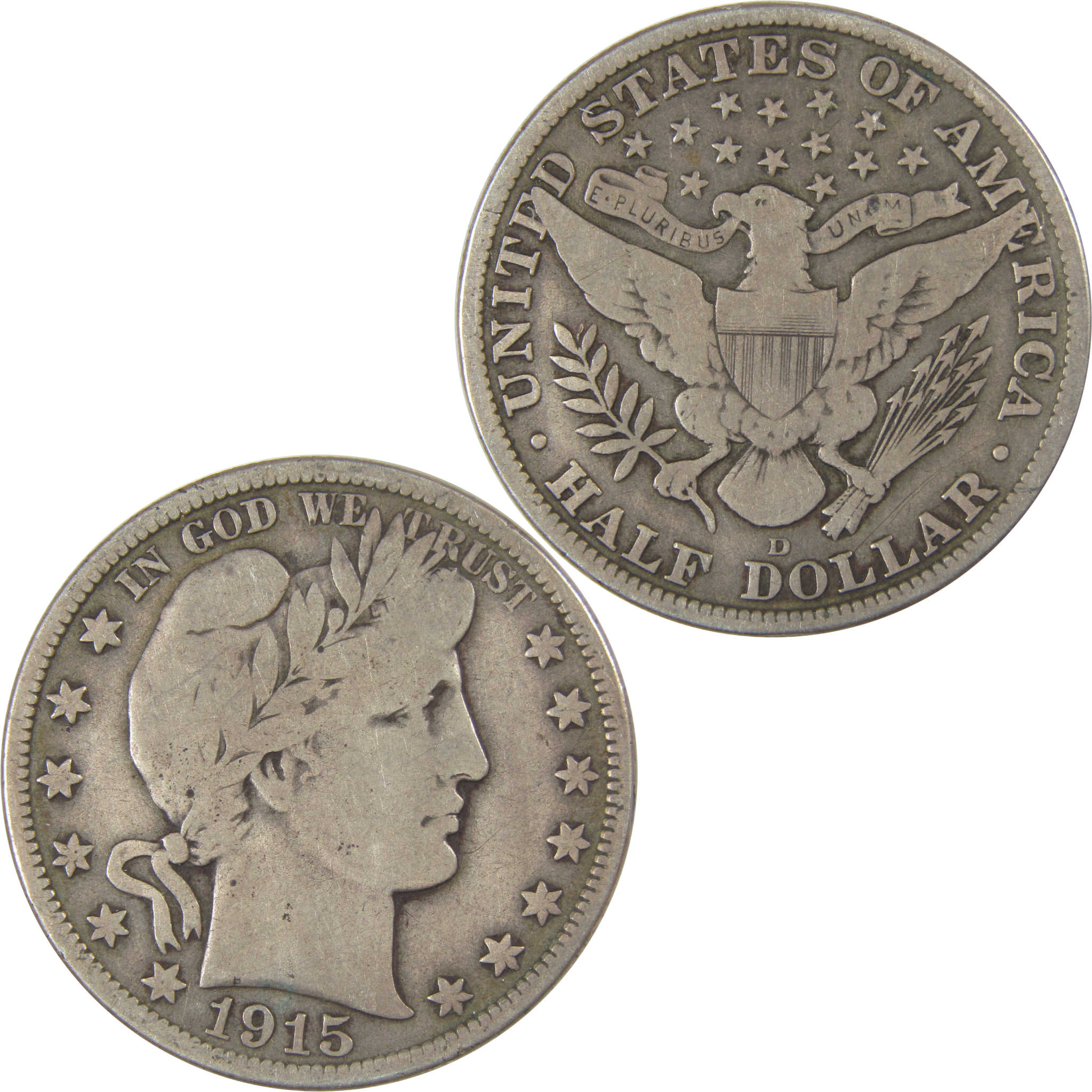 1915 D Barber Half Dollar VG Very Good Details Silver SKU:I22765