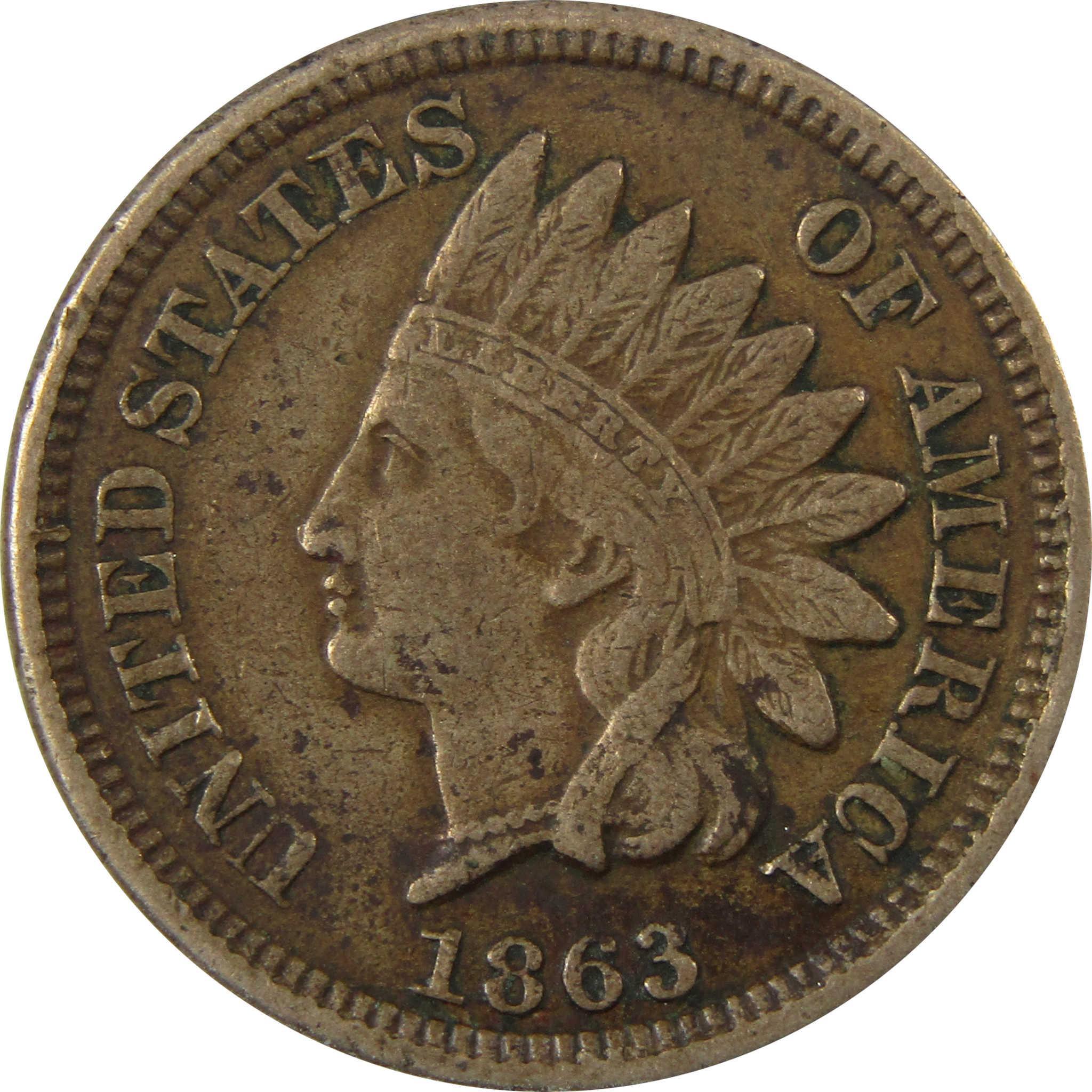 1863 Indian Head Cent VF Very Fine Penny 1c Coin SKU:CP1281