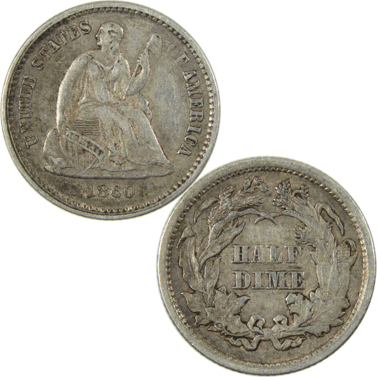 1860 Seated Liberty Silver Half Dime XF EF Extremely Fine 5c Coin