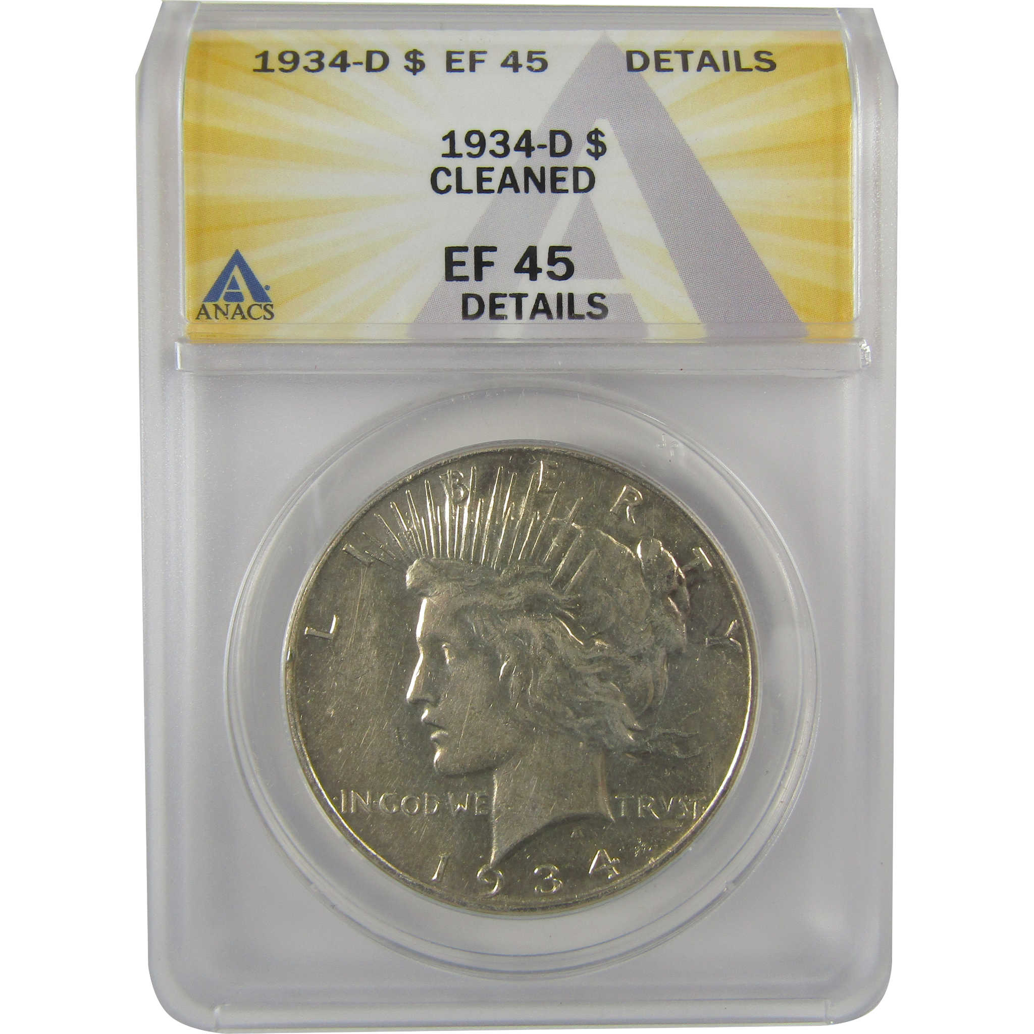 1934 D Peace Dollar EF 45 Details ANACS Silver $1 Coin SKU:I21567