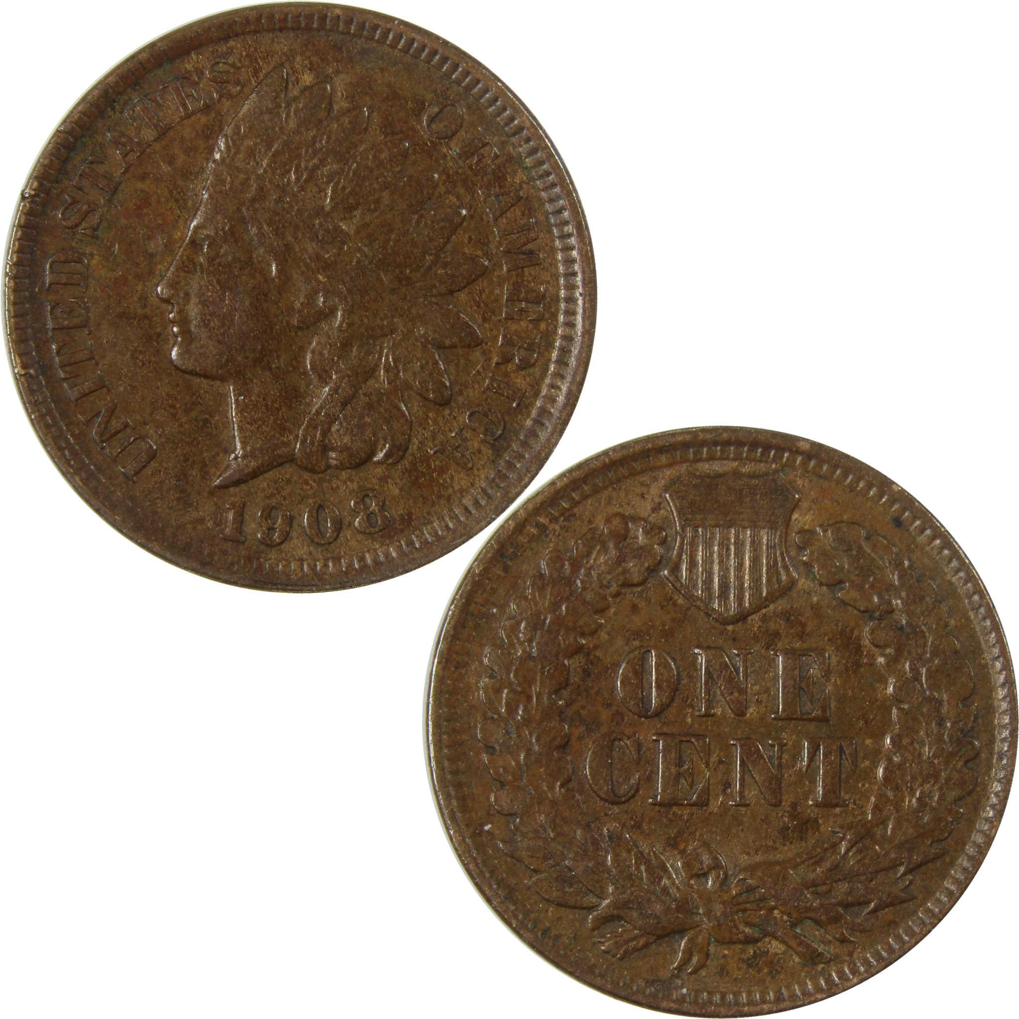 1908 Indian Head Cent XF EF Extremely Fine Penny 1c Coin SKU:I26950