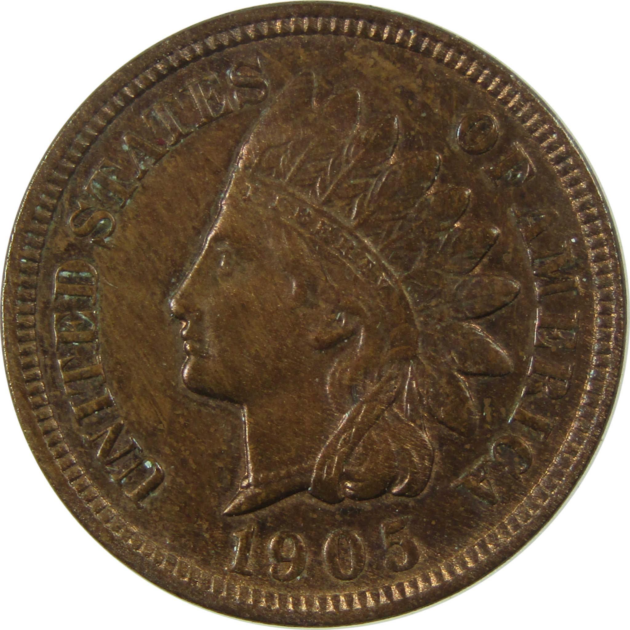 1905 Indian Head Cent AU About Uncirculated Penny 1c Coin SKU:I25786