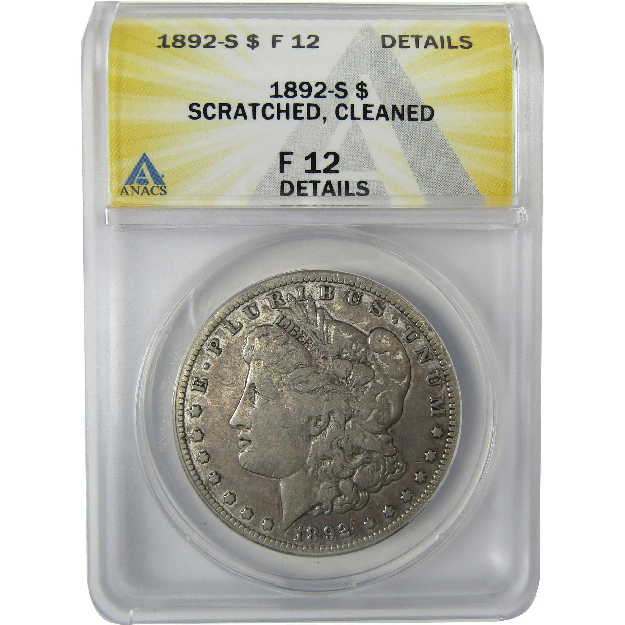 1892 S Morgan Silver Dollar F 12 Details ANACS $1 CoinSKU:CP862 - Morgan coin - Morgan silver dollar - Morgan silver dollar for sale - Profile Coins & Collectibles