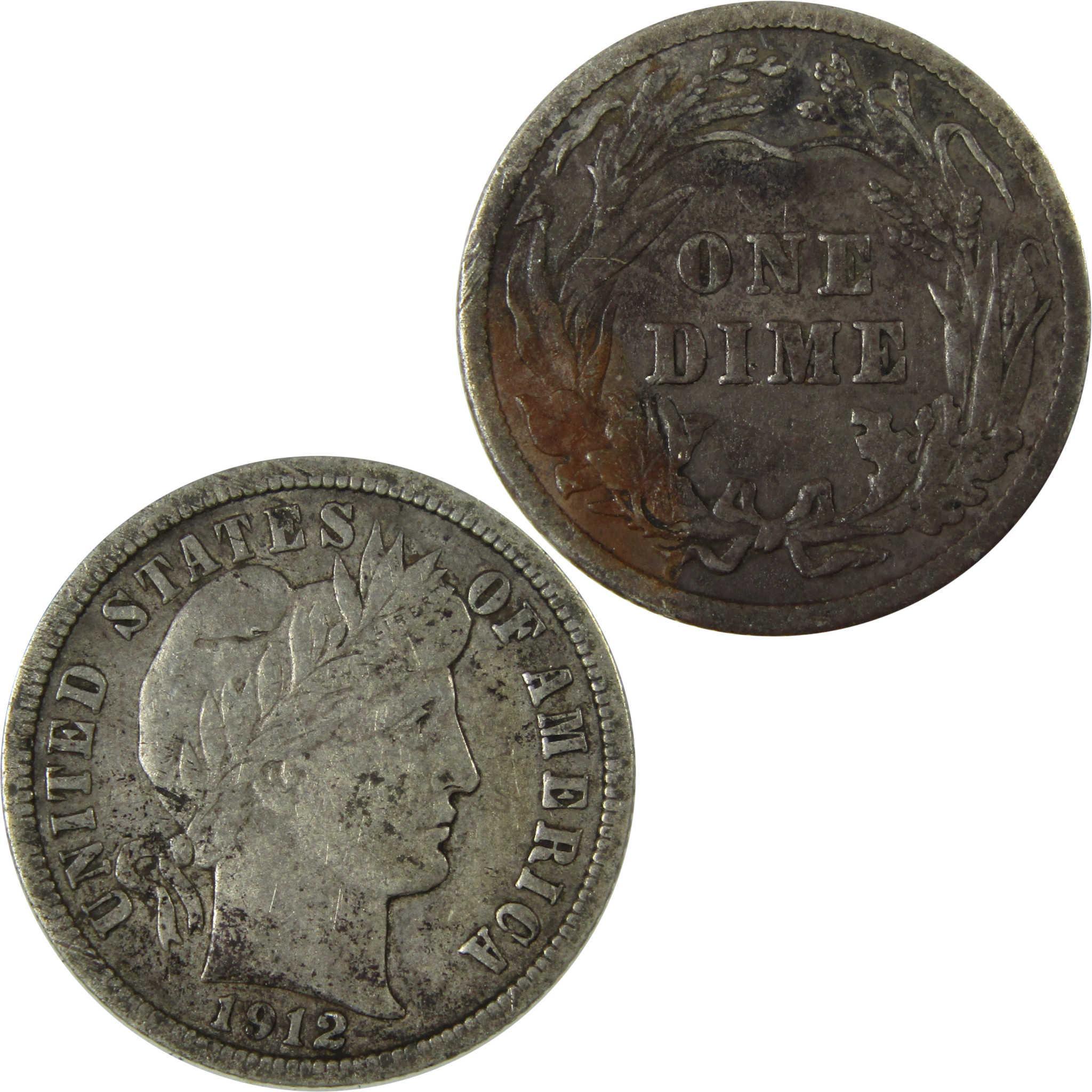 1912 Barber Silver Dime F Fine 10c Coin Collectible SKU:CP980