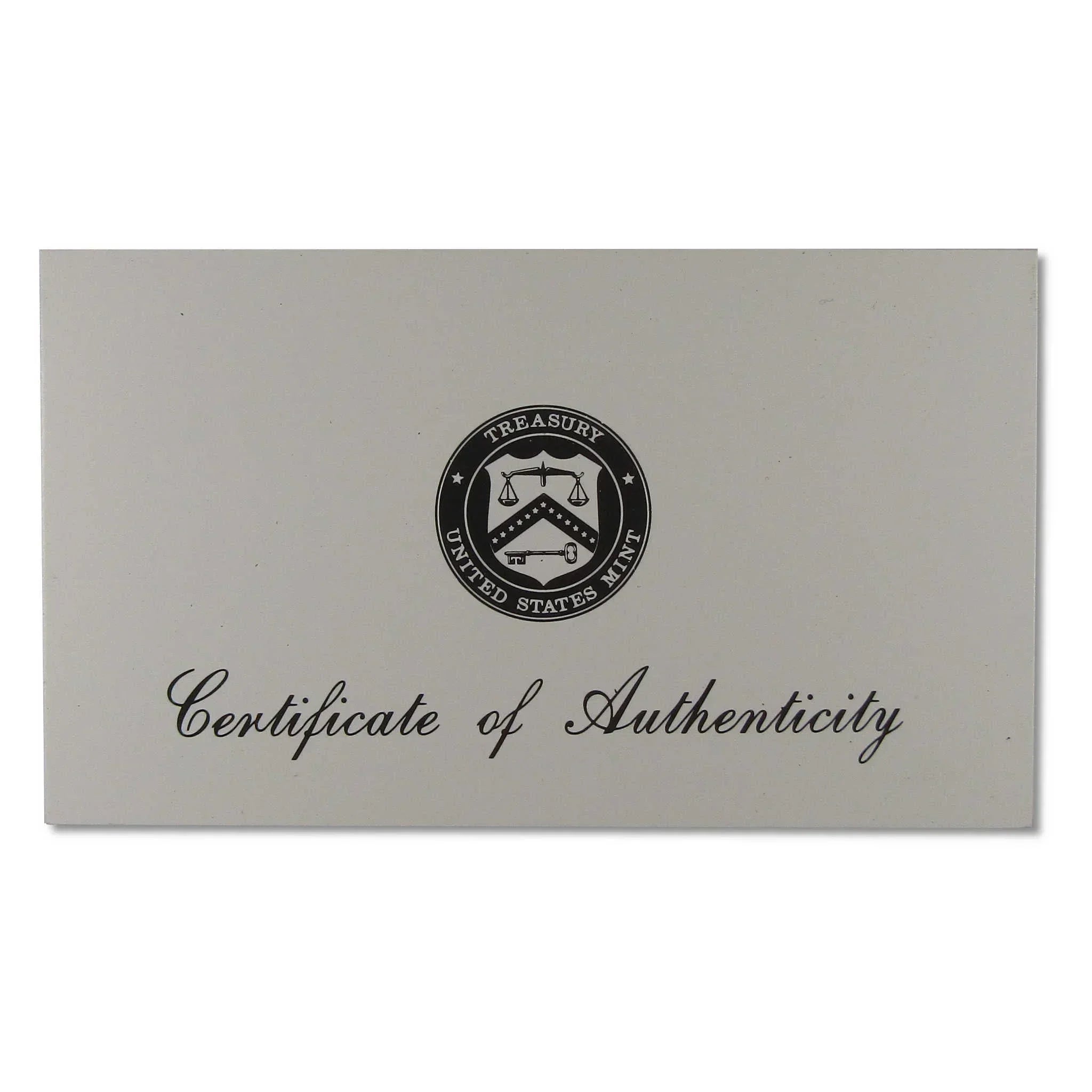 United States Mint Certificate of Authenticity for collectible coins