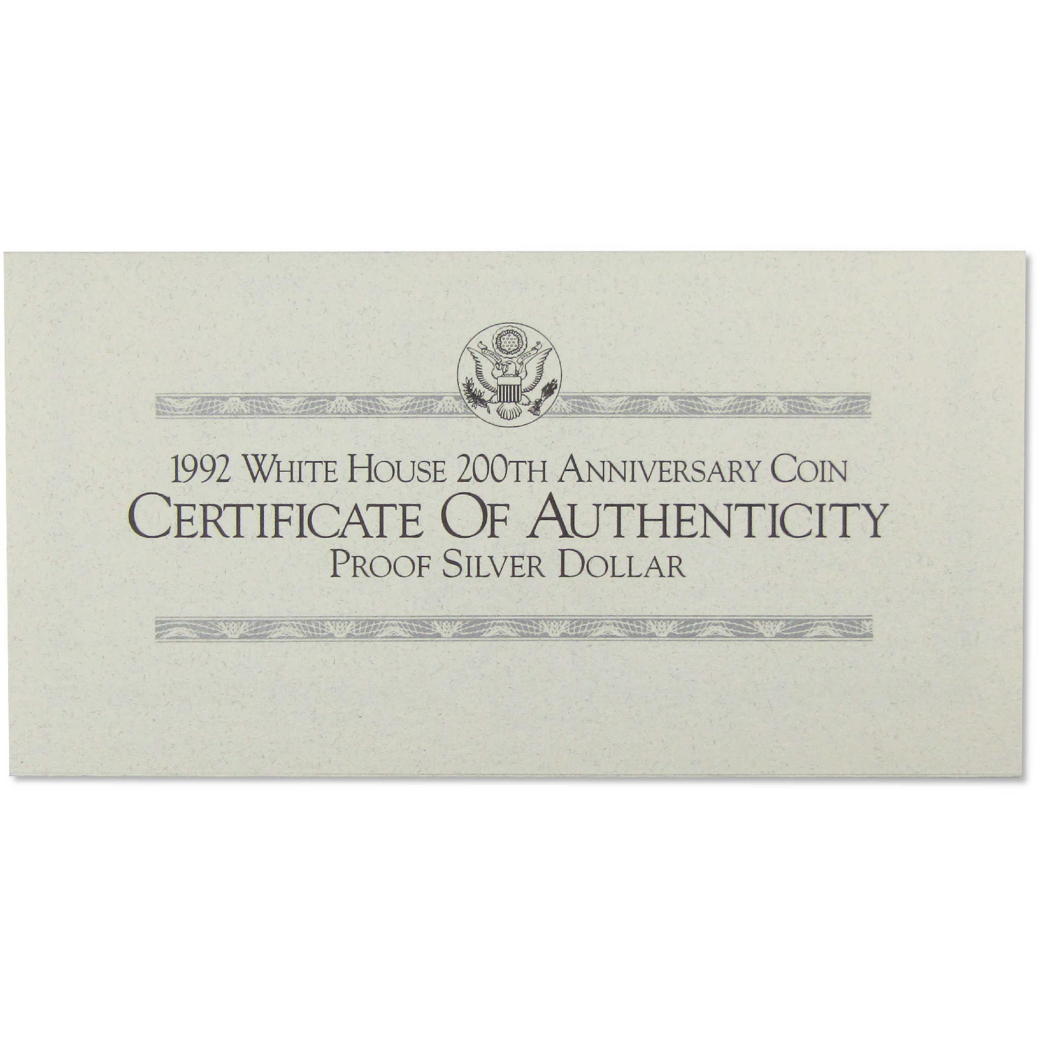 1992 W White House Commemorative Silver Dollar Proof $1 Coin OGP COA