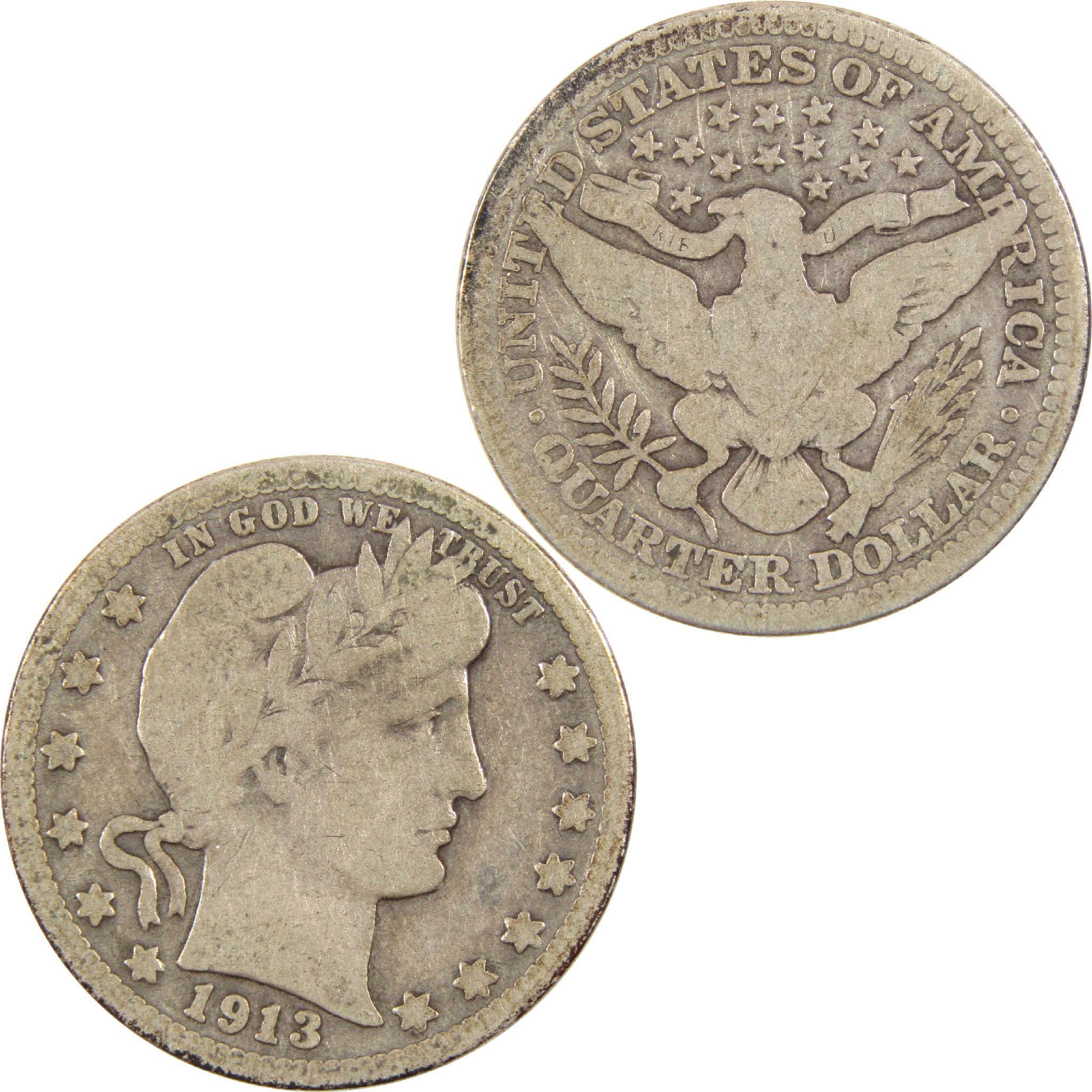1913 Barber quarter dollar silver coin obverse and reverse, collectible US coin