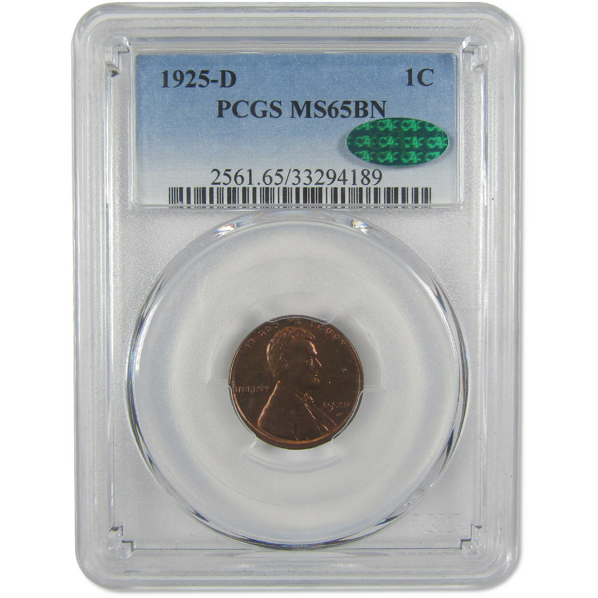 1925 D Lincoln Wheat Cent MS 65 BN PCGS CAC Penny Uncirculated 1c Coin